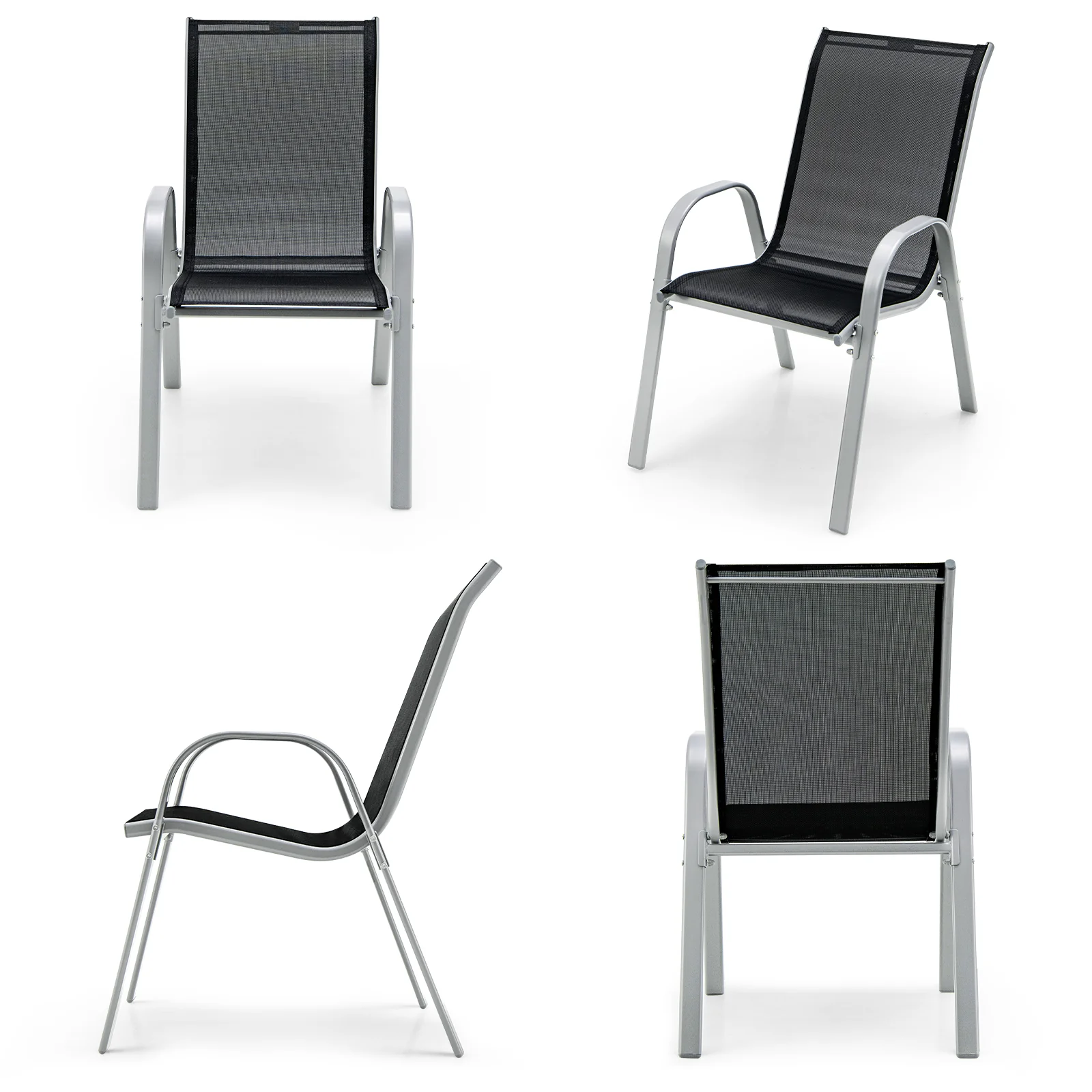 4-Piece Stackable Patio Dining Chairs Set, Black - Image 5