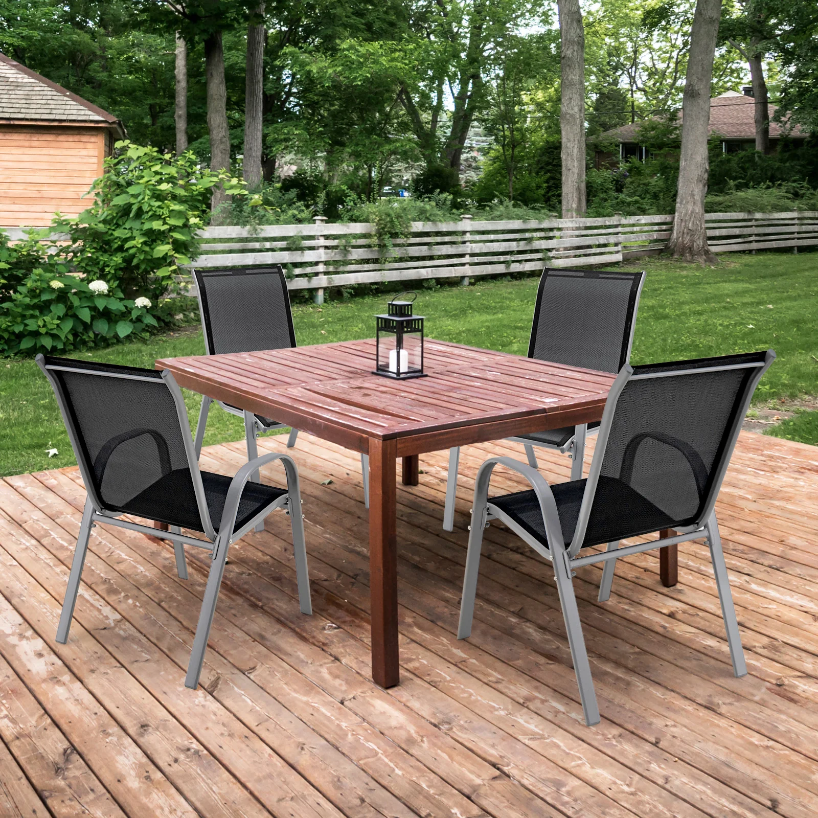 4-Piece Stackable Patio Dining Chairs Set, Black - Image 8