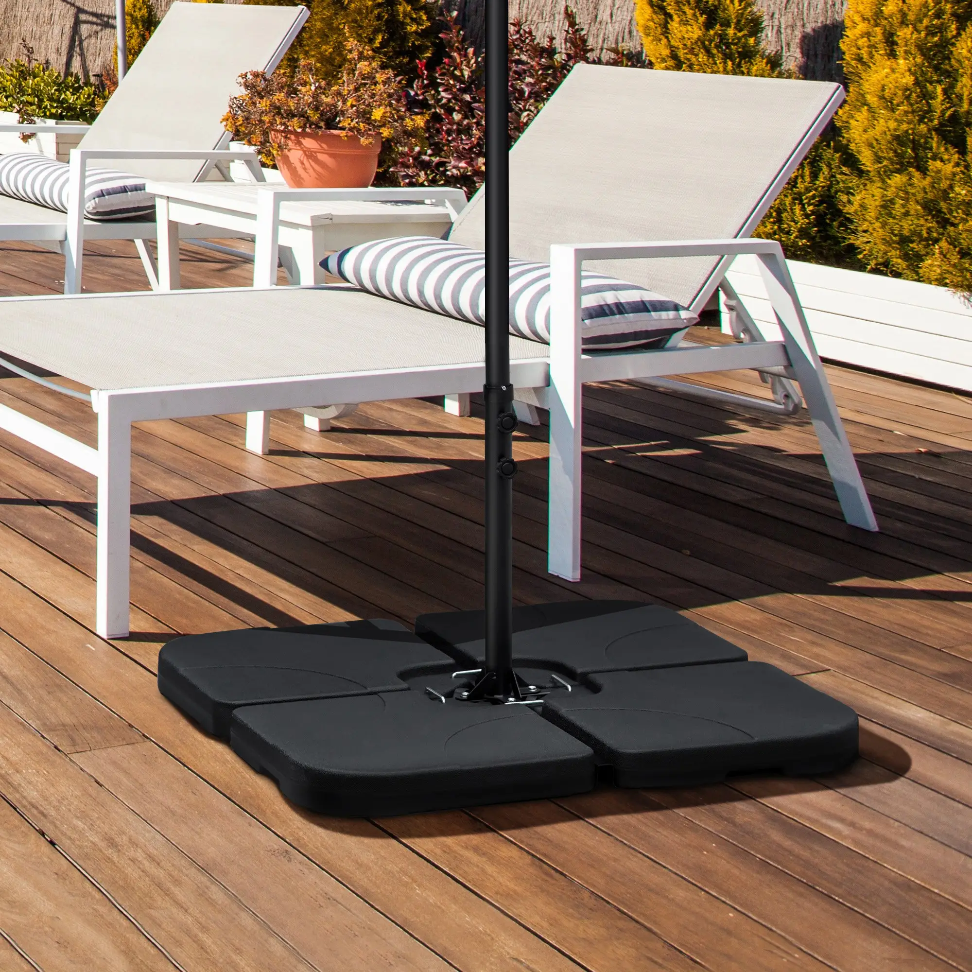 4 Piece Umbrella Base Stand, U Locking, 132 lb Water or 172 lb Sand, Black - Image 8