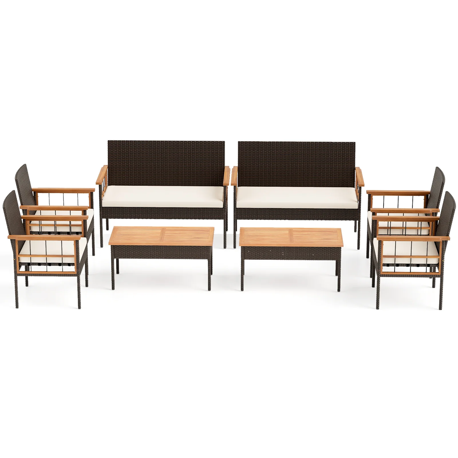4-Piece Wicker Furniture Set, Acacia Wood Tabletop, White - Image 5