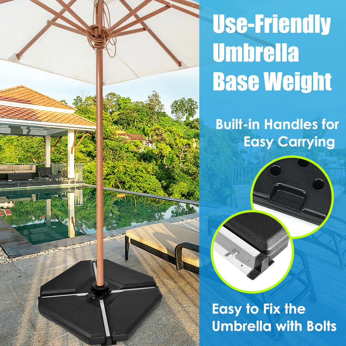 4 Pieces 195 lbs Patio Umbrella Base, Black - Image 3