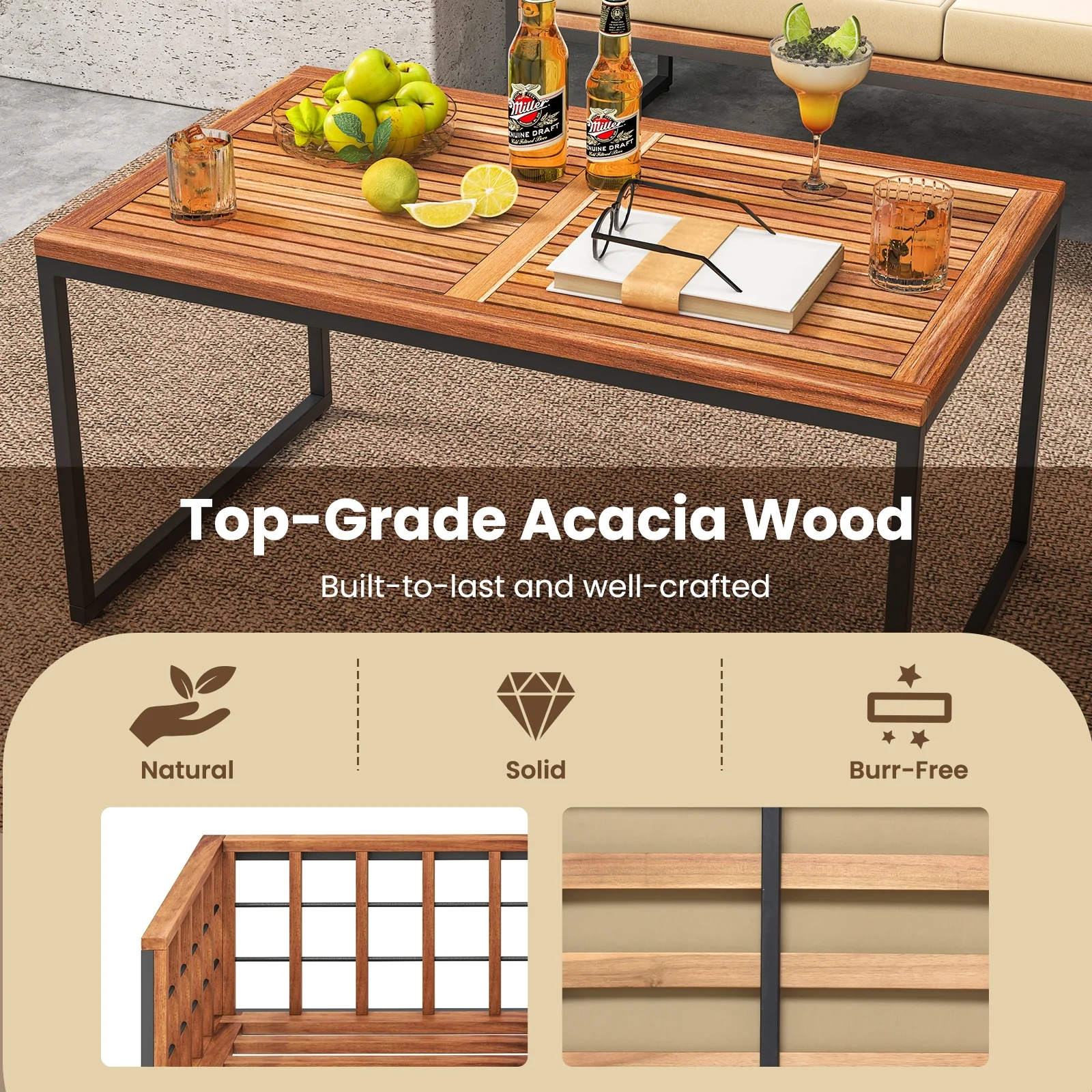 4 Pieces Acacia Wood Outdoor Sofa Set for Balcony Porch Backyard Poolside - Image 8