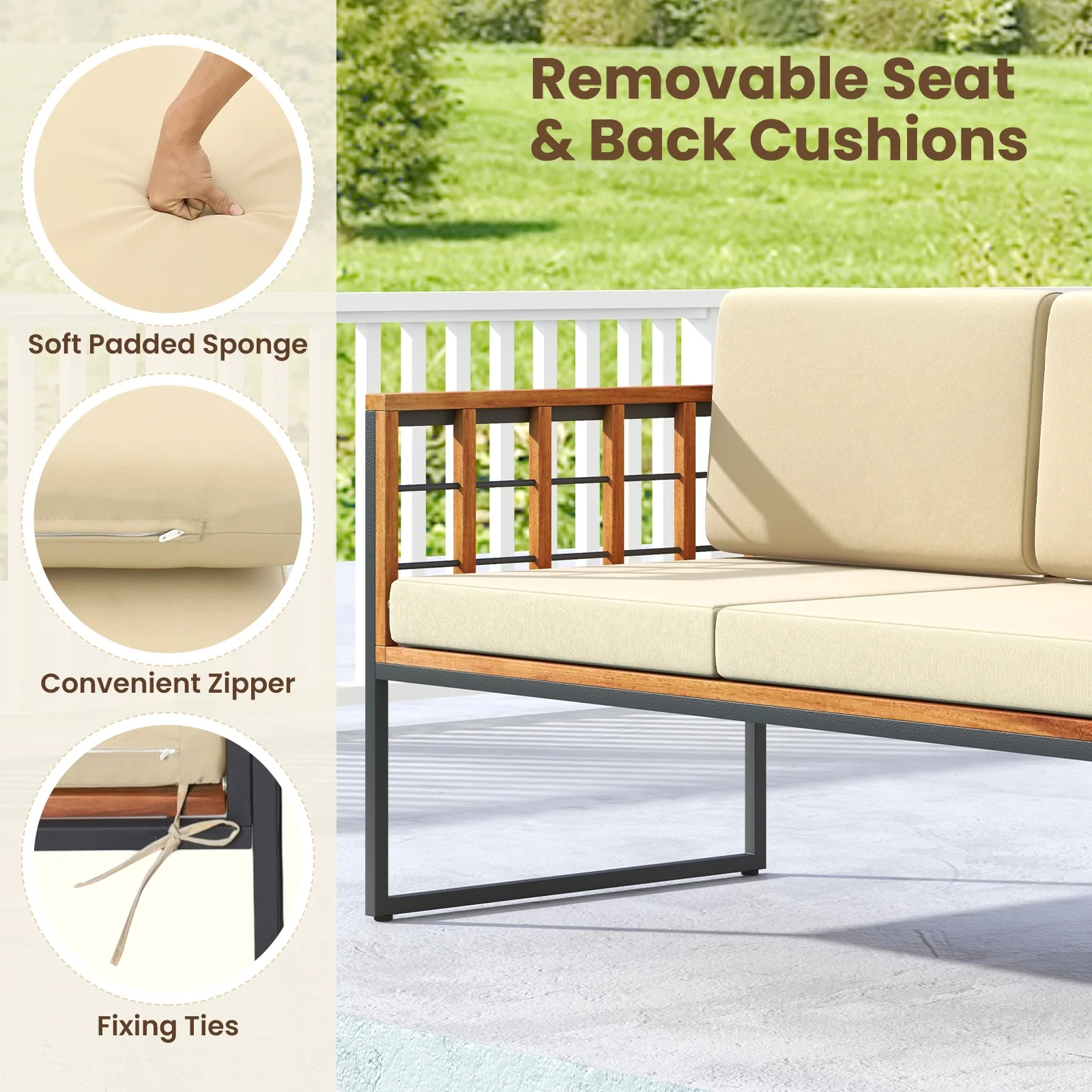 4 Pieces Acacia Wood Outdoor Sofa Set for Balcony Porch Backyard Poolside - Image 9