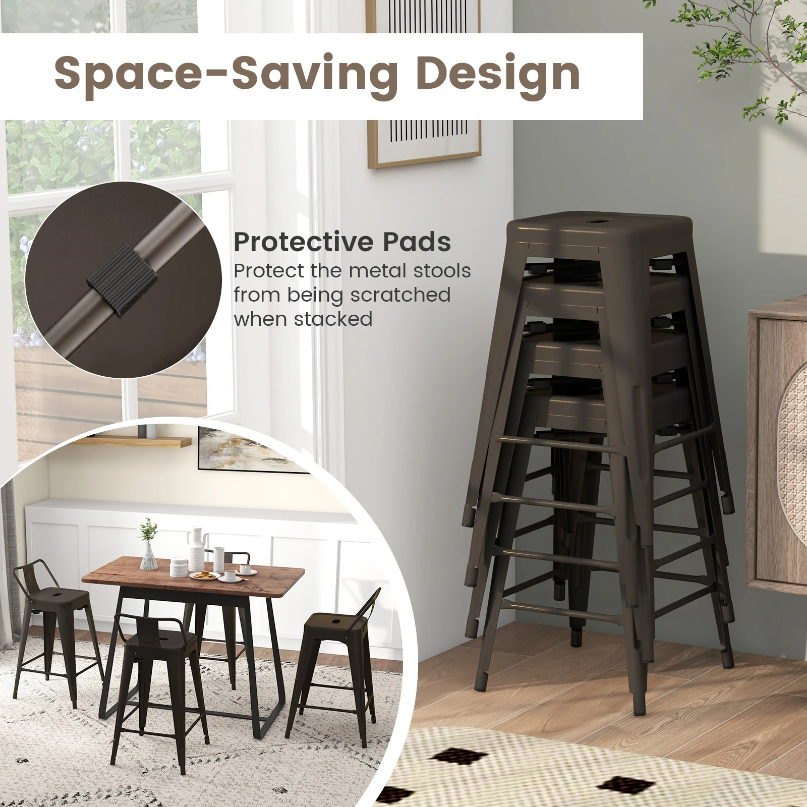 24 Inch Set of 4 Cafe Side Chairs with Rubber Feet and Removable Backs, Gun - Image 10