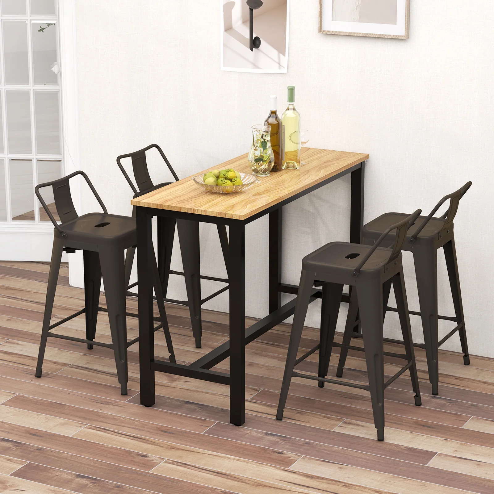 24 Inch Set of 4 Cafe Side Chairs with Rubber Feet and Removable Backs, Gun - Image 2