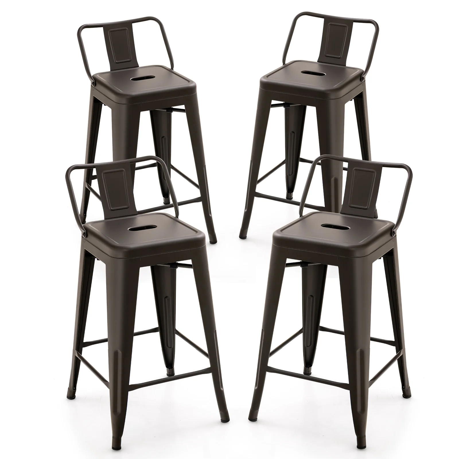 24 Inch Set of 4 Cafe Side Chairs with Rubber Feet and Removable Backs, Gun - Image 4