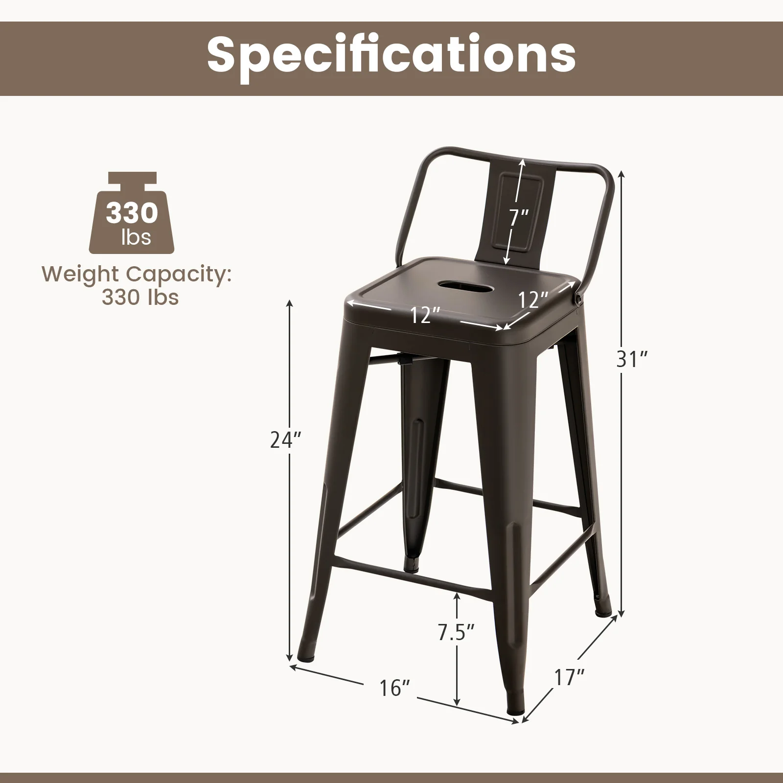 24 Inch Set of 4 Cafe Side Chairs with Rubber Feet and Removable Backs, Gun - Image 5