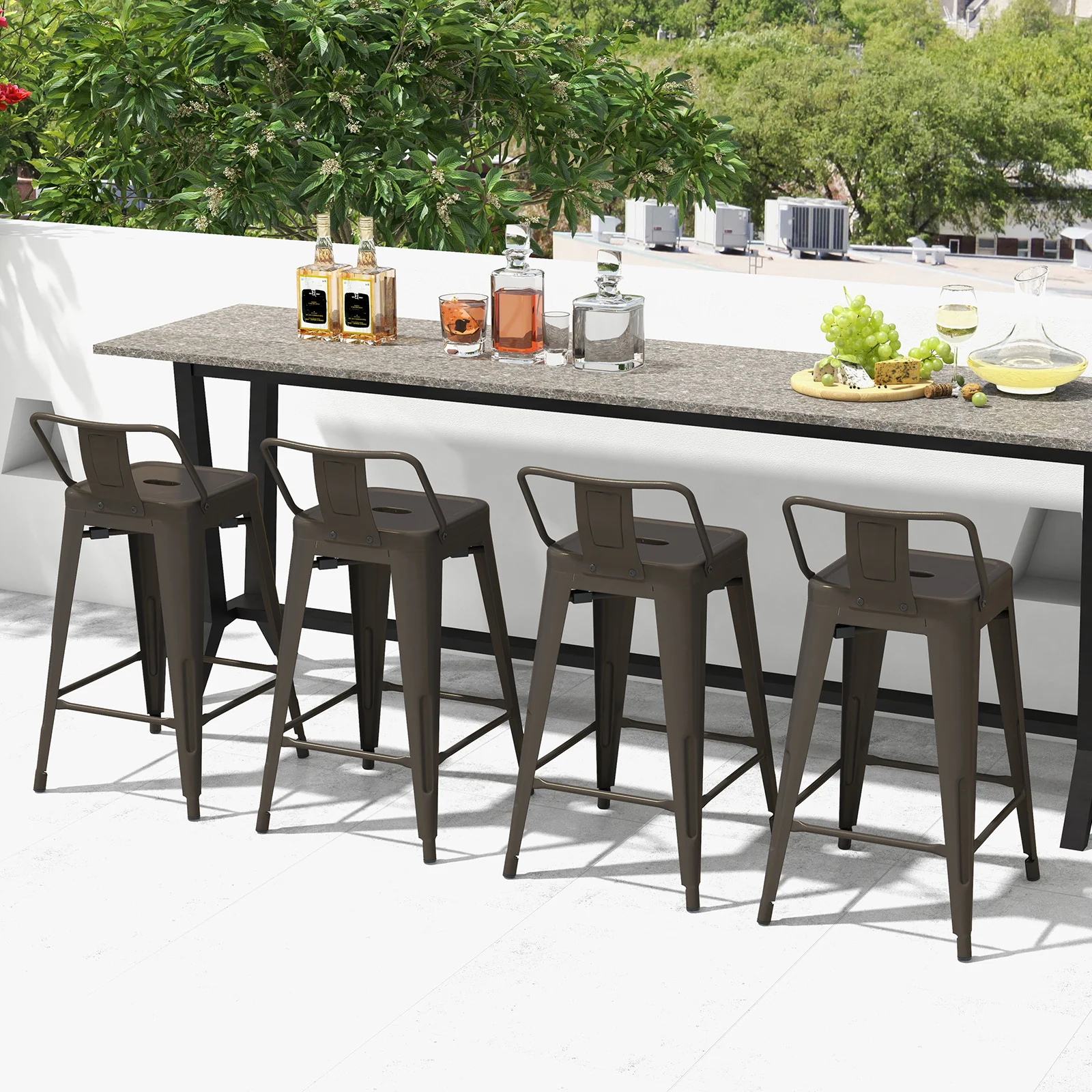 24 Inch Set of 4 Cafe Side Chairs with Rubber Feet and Removable Backs, Gun - Image 6