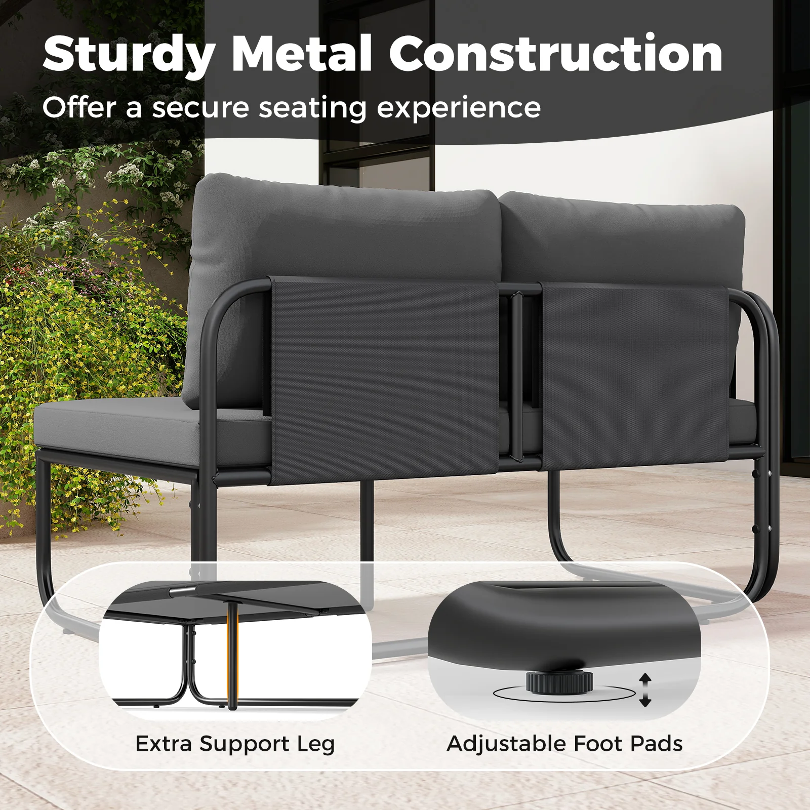4 Pieces Patio Furniture Set with Cushions and Coffee Table, Gray - Image 10