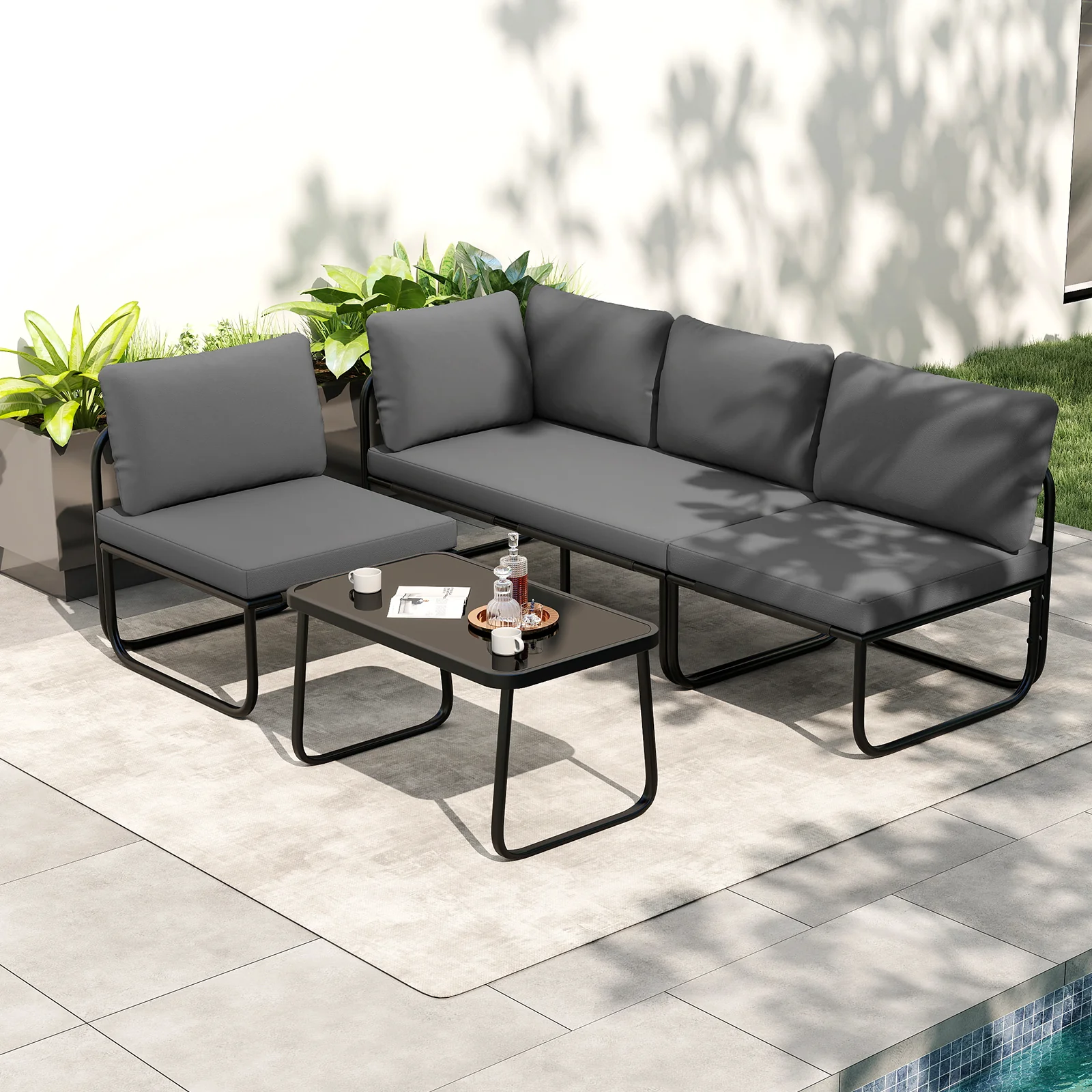 4 Pieces Patio Furniture Set with Cushions and Coffee Table, Gray - Image 2