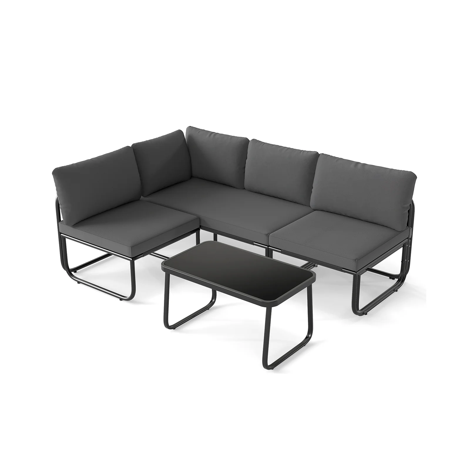 4 Pieces Patio Furniture Set with Cushions and Coffee Table, Gray - Image 5