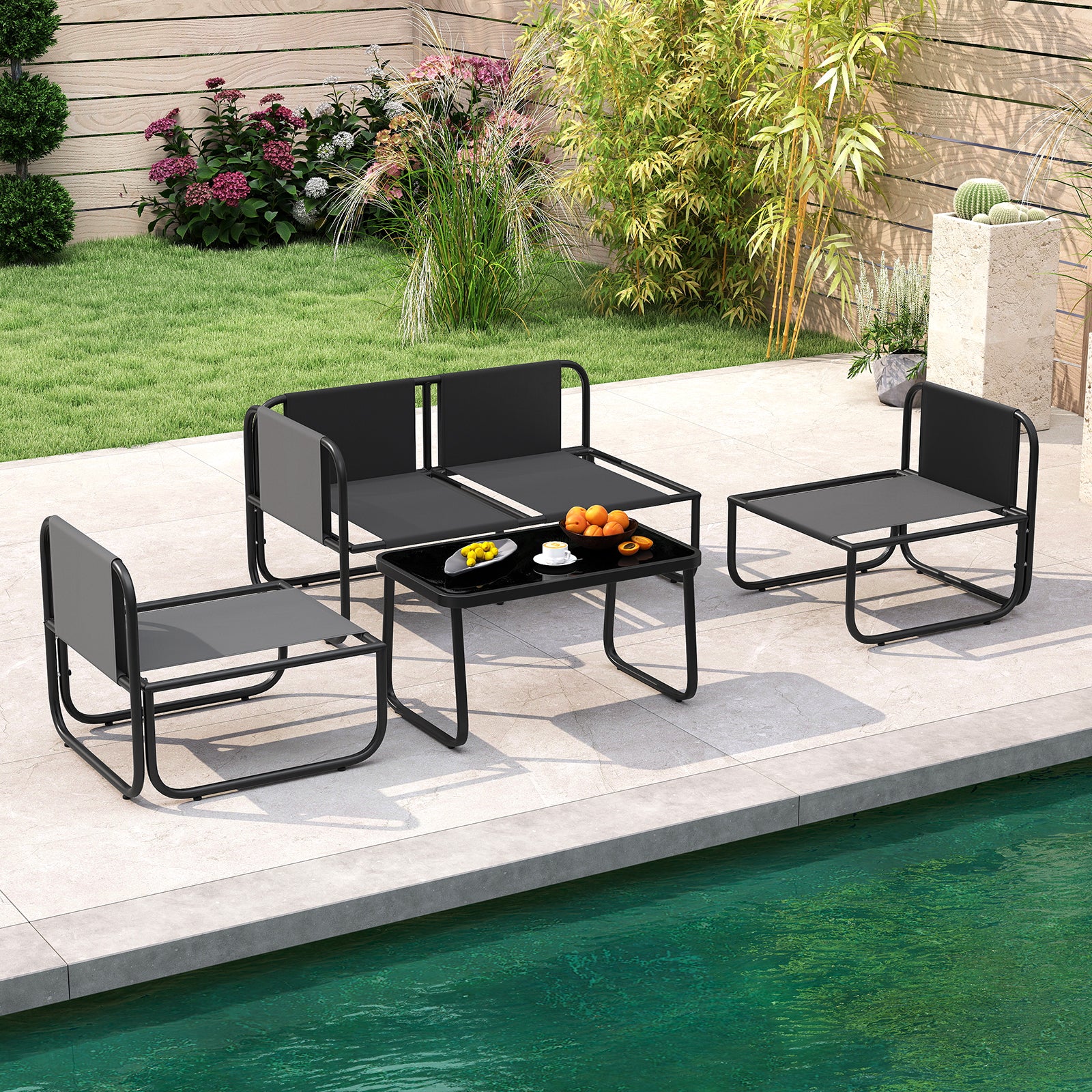 4 Pieces Patio Furniture Set with Cushions and Coffee Table, Gray - Image 7