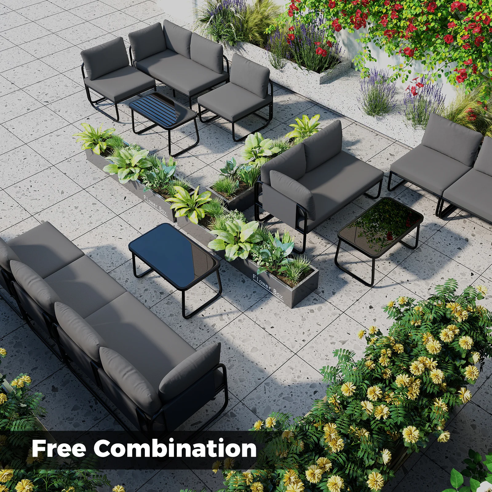 4 Pieces Patio Furniture Set with Cushions and Coffee Table, Gray - Image 8