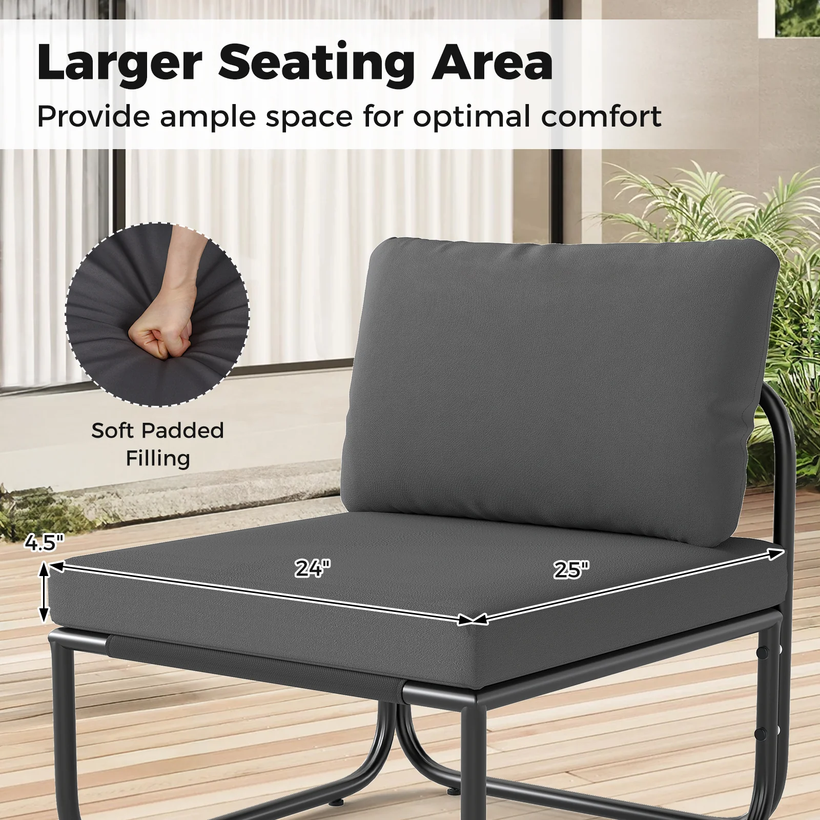 4 Pieces Patio Furniture Set with Cushions and Coffee Table, Gray - Image 9