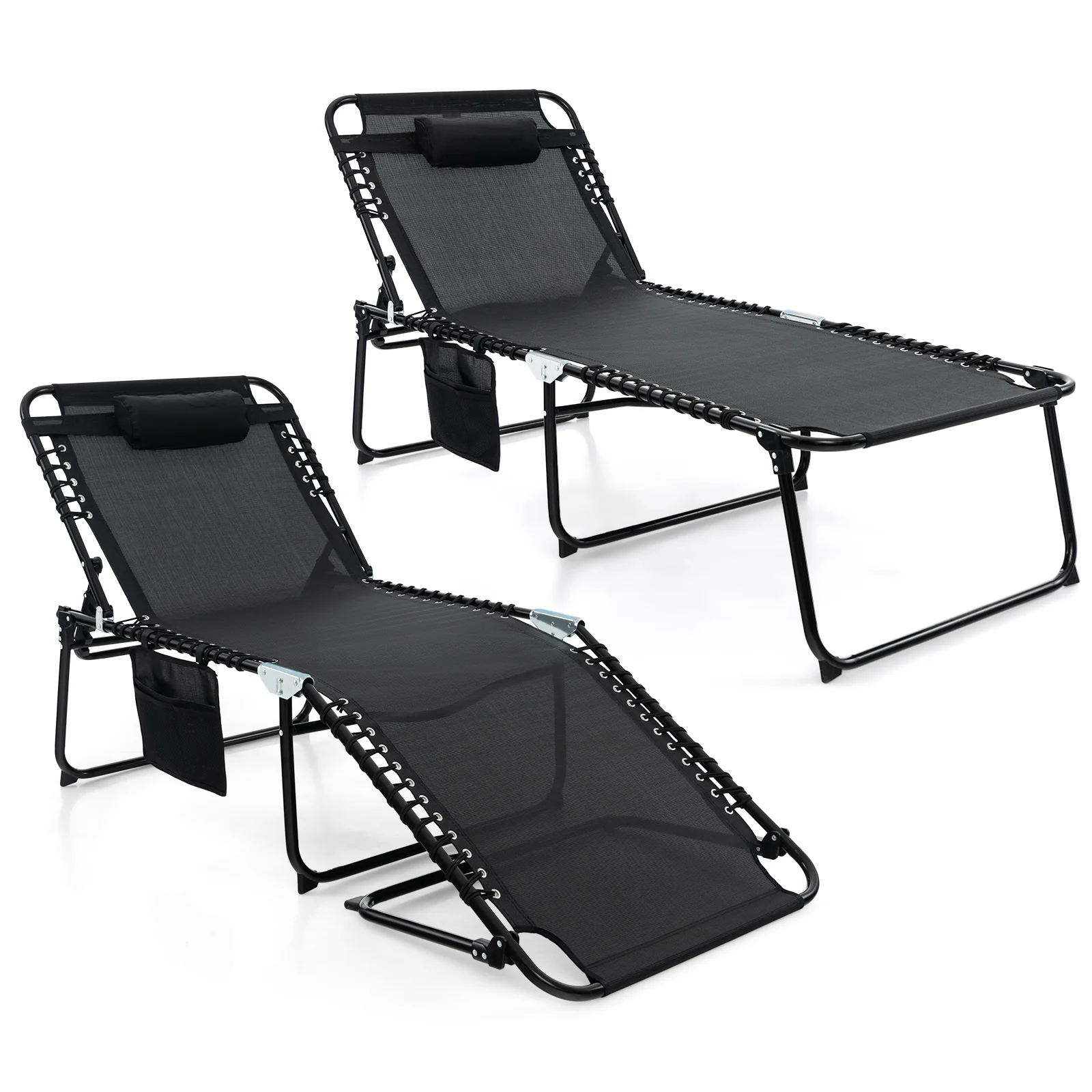 4 Position Folding Lounge Chaise, Adjustable Backrest And Footrest, Black - Image 4