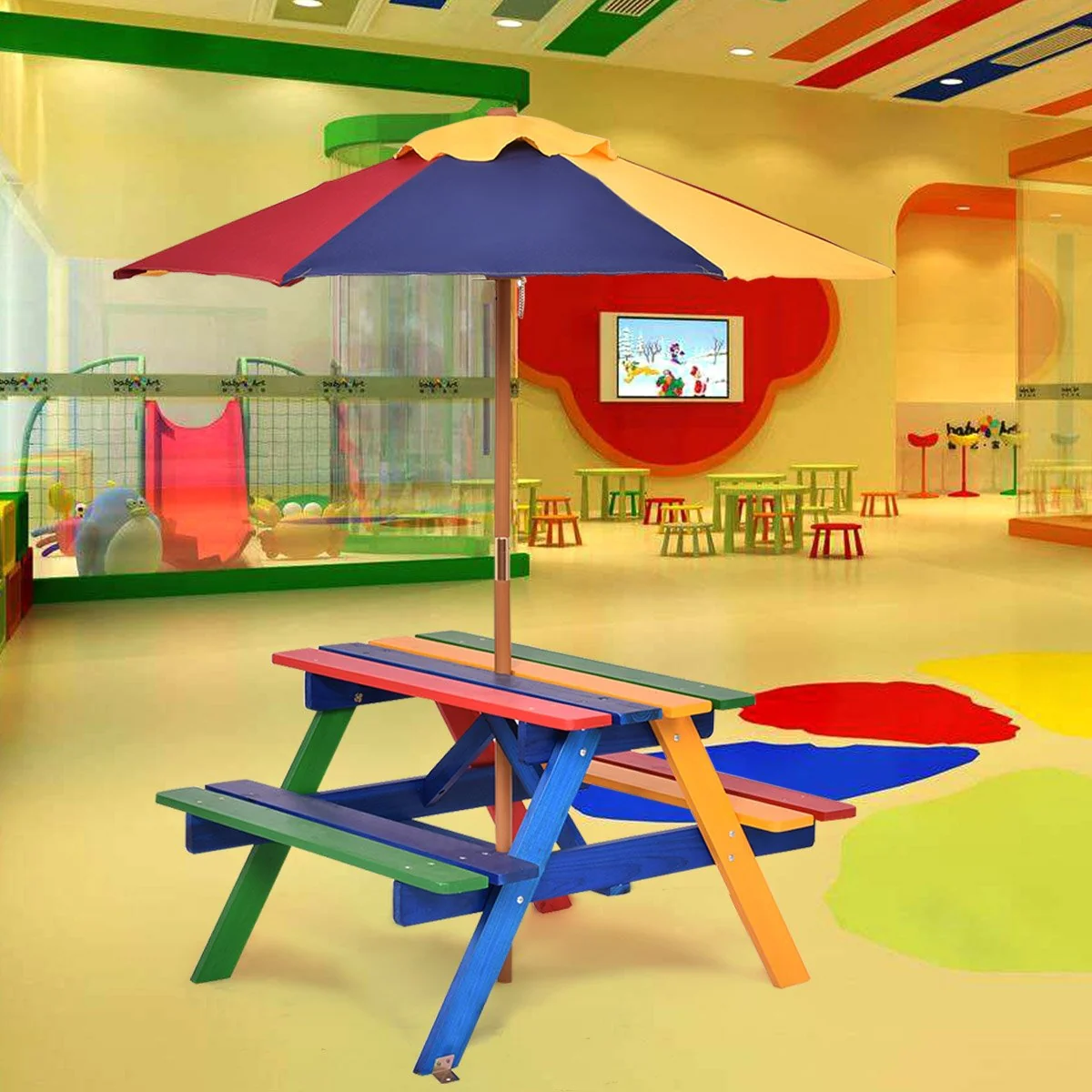 4 Seat Kids Picnic Folding Garden Umbrella Table - Image 3