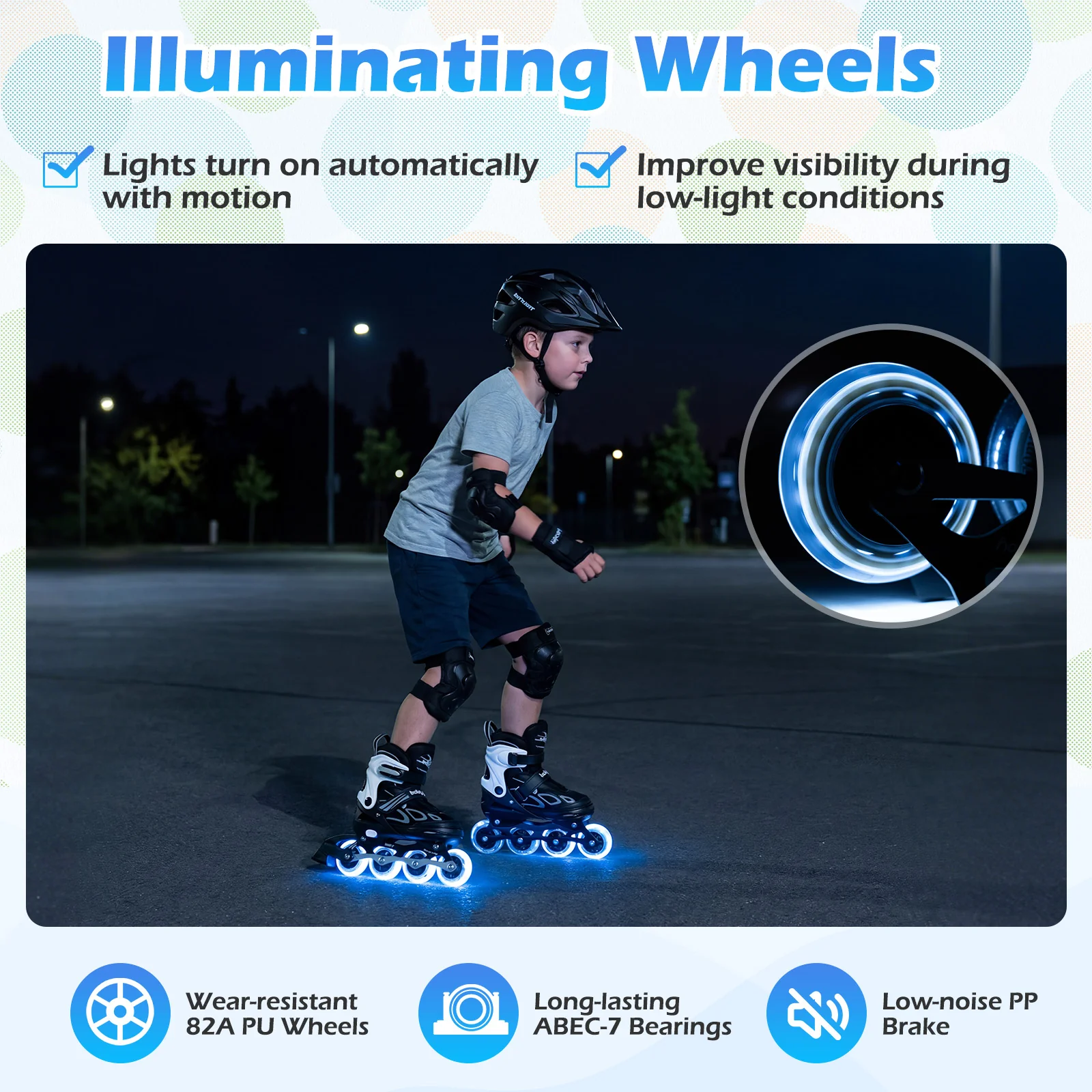 4 Sizes Adjustable Blade Roller with Light-up Wheels for Youth, Black - Image 9