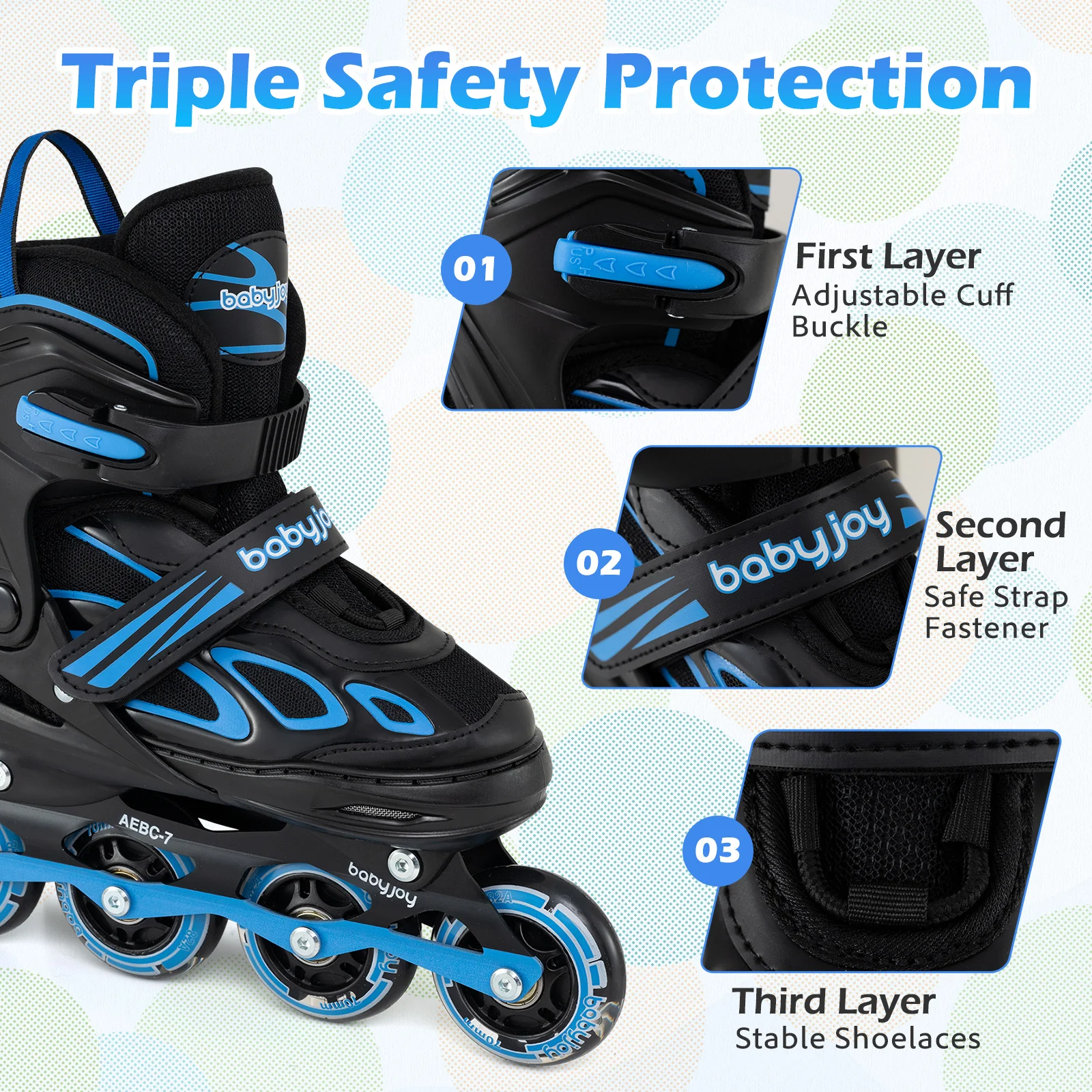 4 Sizes Adjustable Blade Roller with Light-up Wheels for Youth, Blue - Image 10