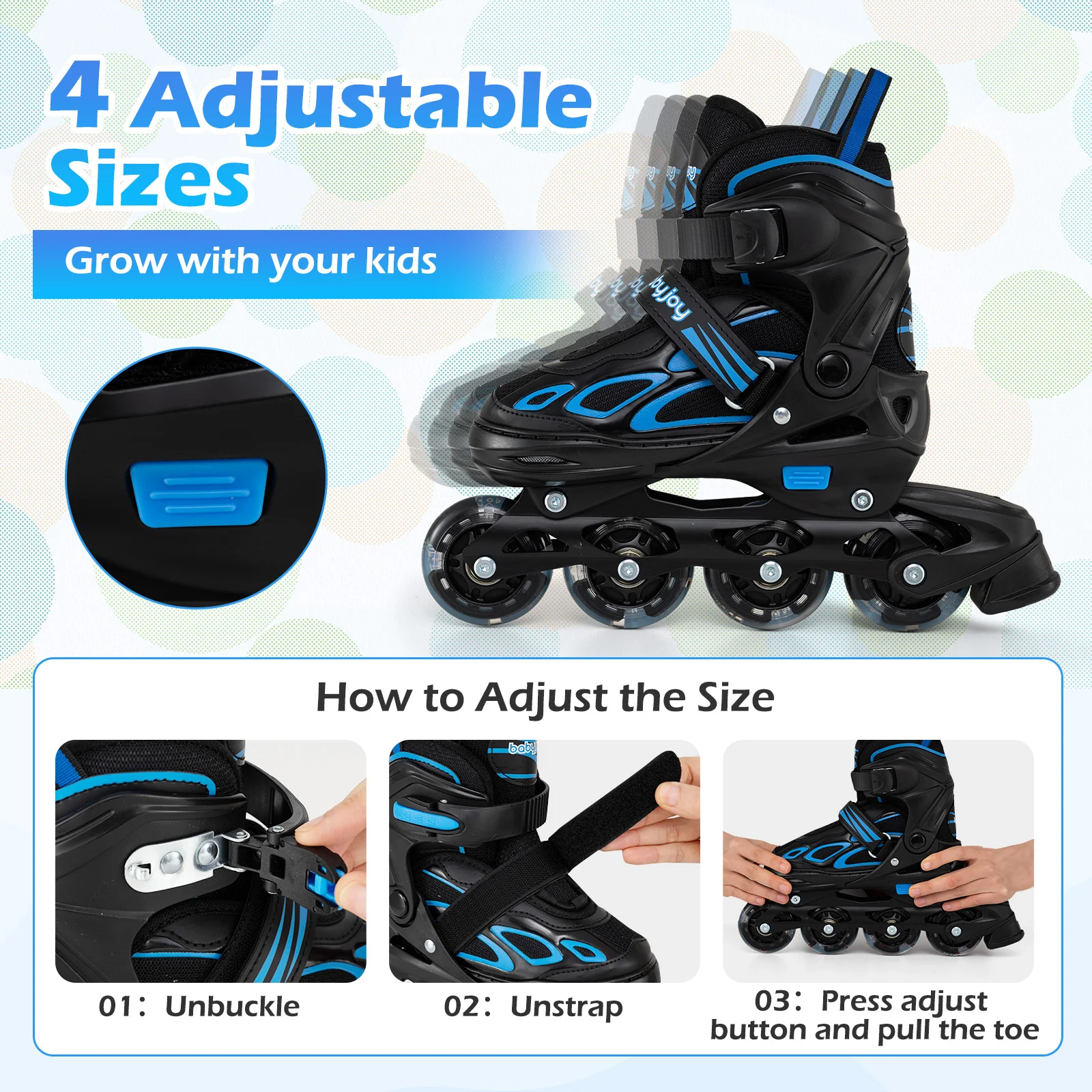 4 Sizes Adjustable Blade Roller with Light-up Wheels for Youth, Blue - Image 8