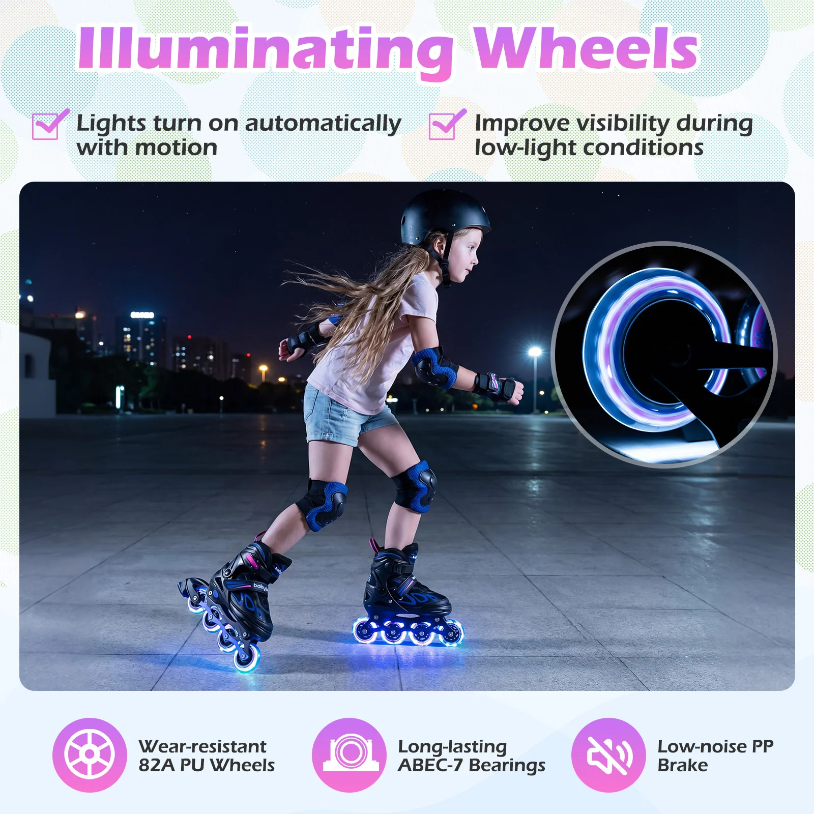 4 Sizes Adjustable Blade Roller with Light-up Wheels for Youth, Purple - Image 9