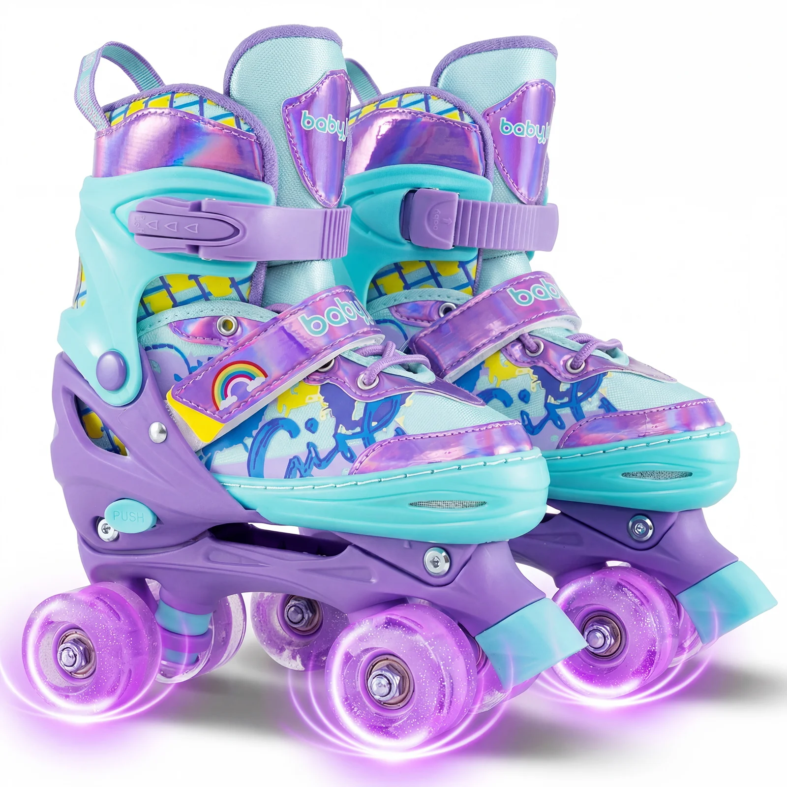 4 Sizes Adjustable Kids Roller Skates with Light-up Wheels and Safety Protection M Size, Purple - Image 4