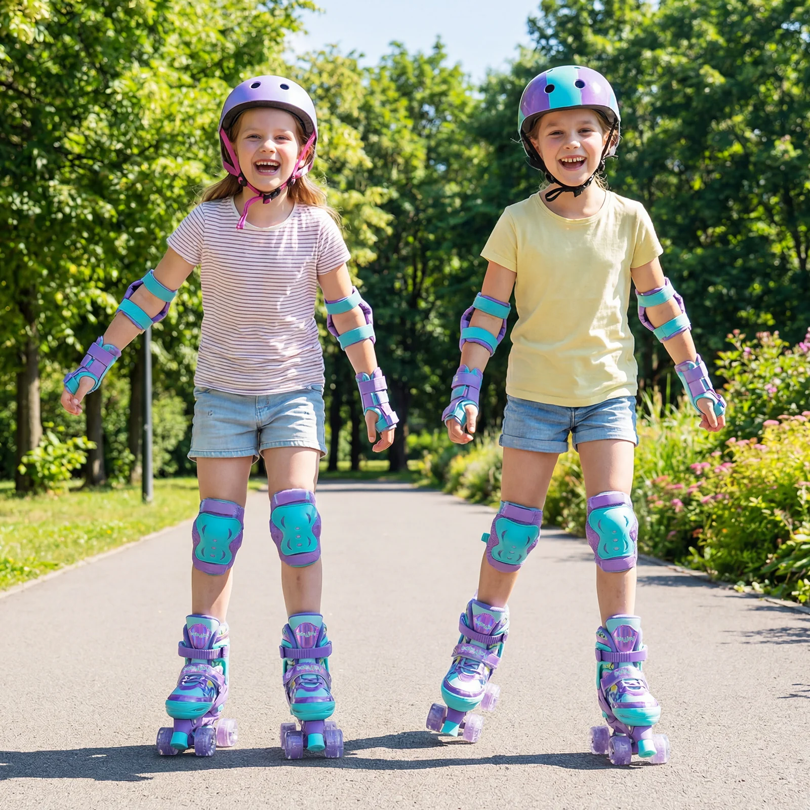 4 Sizes Adjustable Kids Roller Skates with Light-up Wheels and Safety Protection M Size, Purple - Image 6