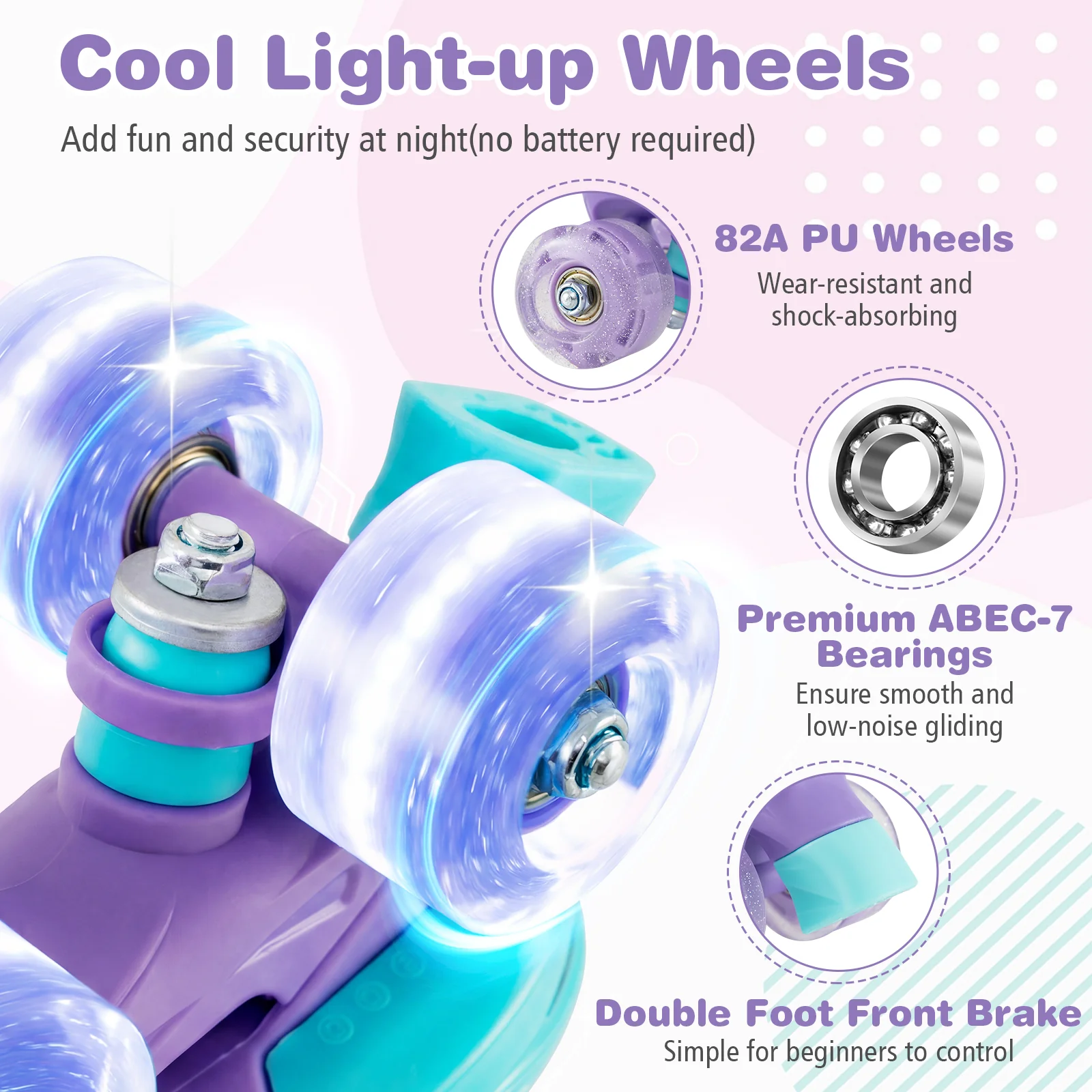 4 Sizes Adjustable Kids Roller Skates with Light-up Wheels and Safety Protection M Size, Purple - Image 8