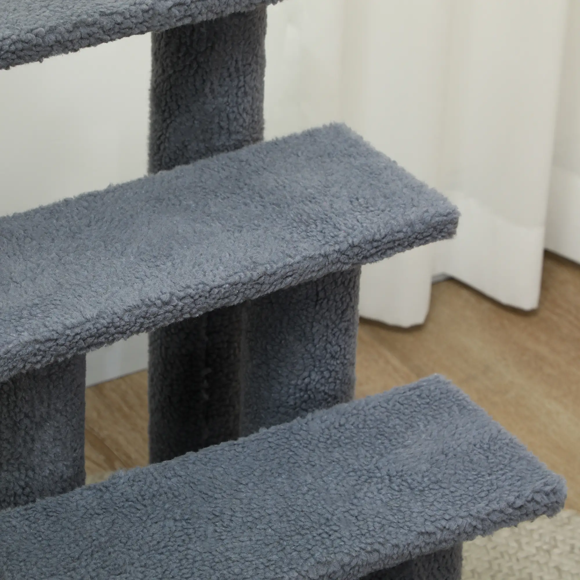 4-Step Carpeted Cat Scratching Post, Pet Stairs, Grey - Image 11