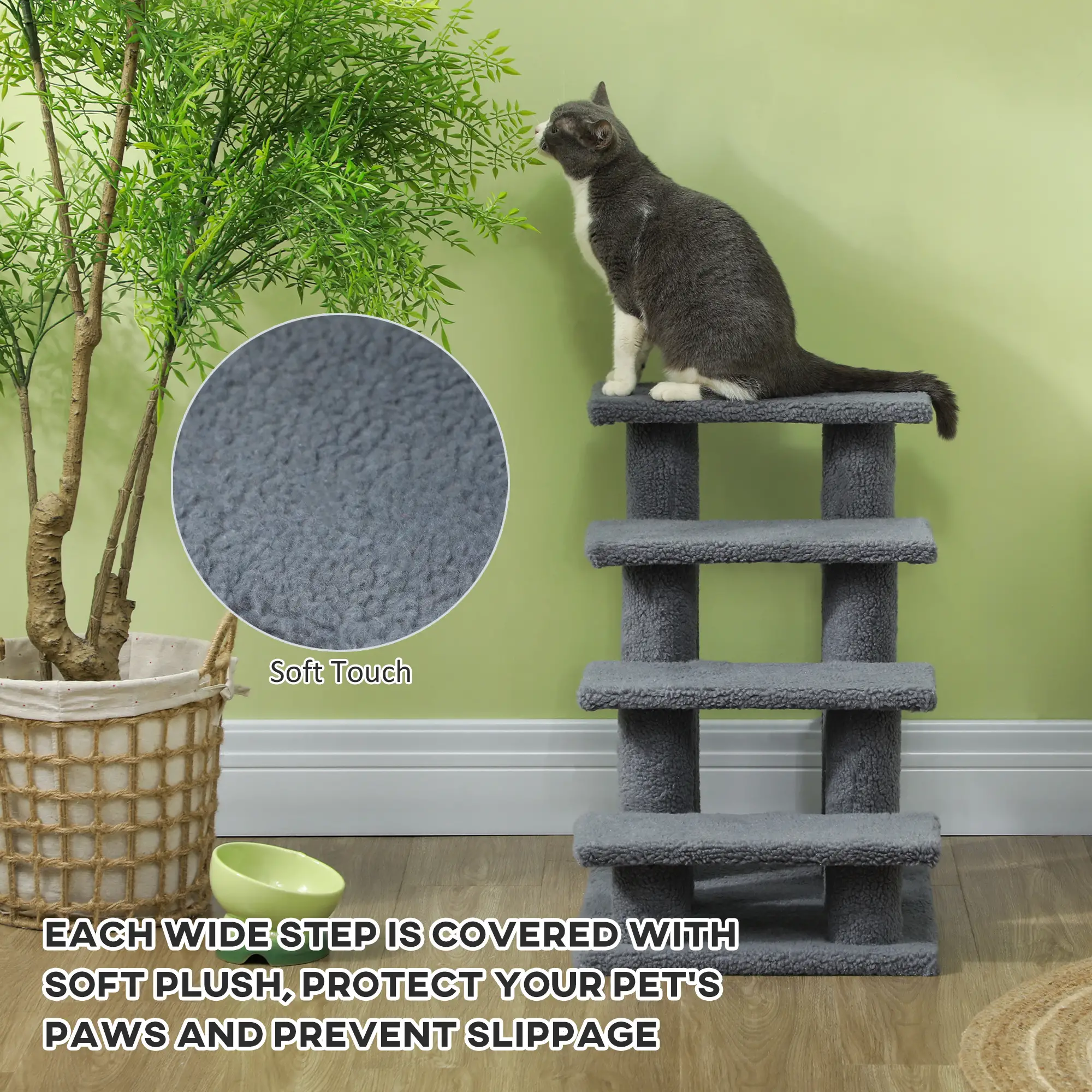 4-Step Carpeted Cat Scratching Post, Pet Stairs, Grey - Image 5