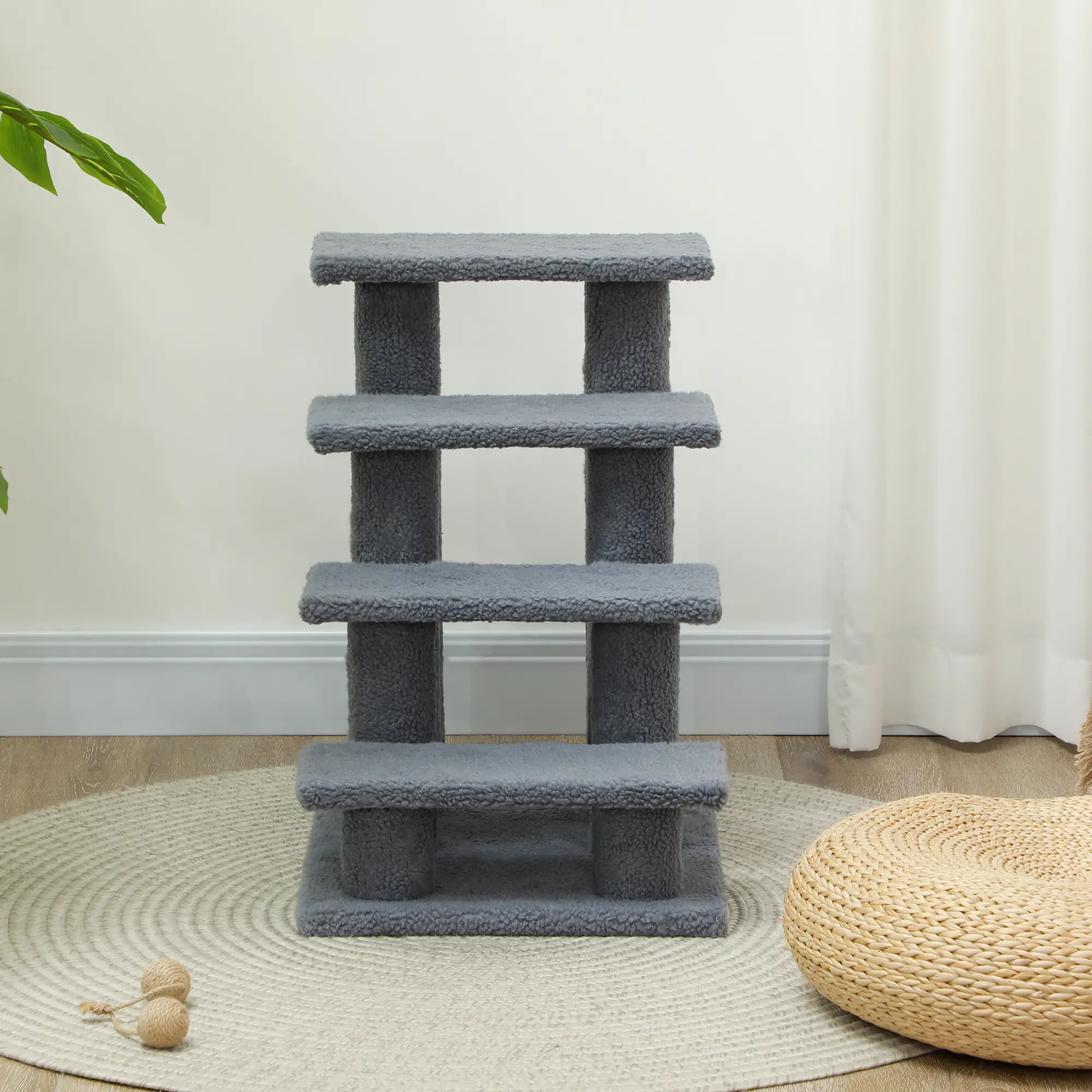 4-Step Carpeted Cat Scratching Post, Pet Stairs, Grey - Image 8