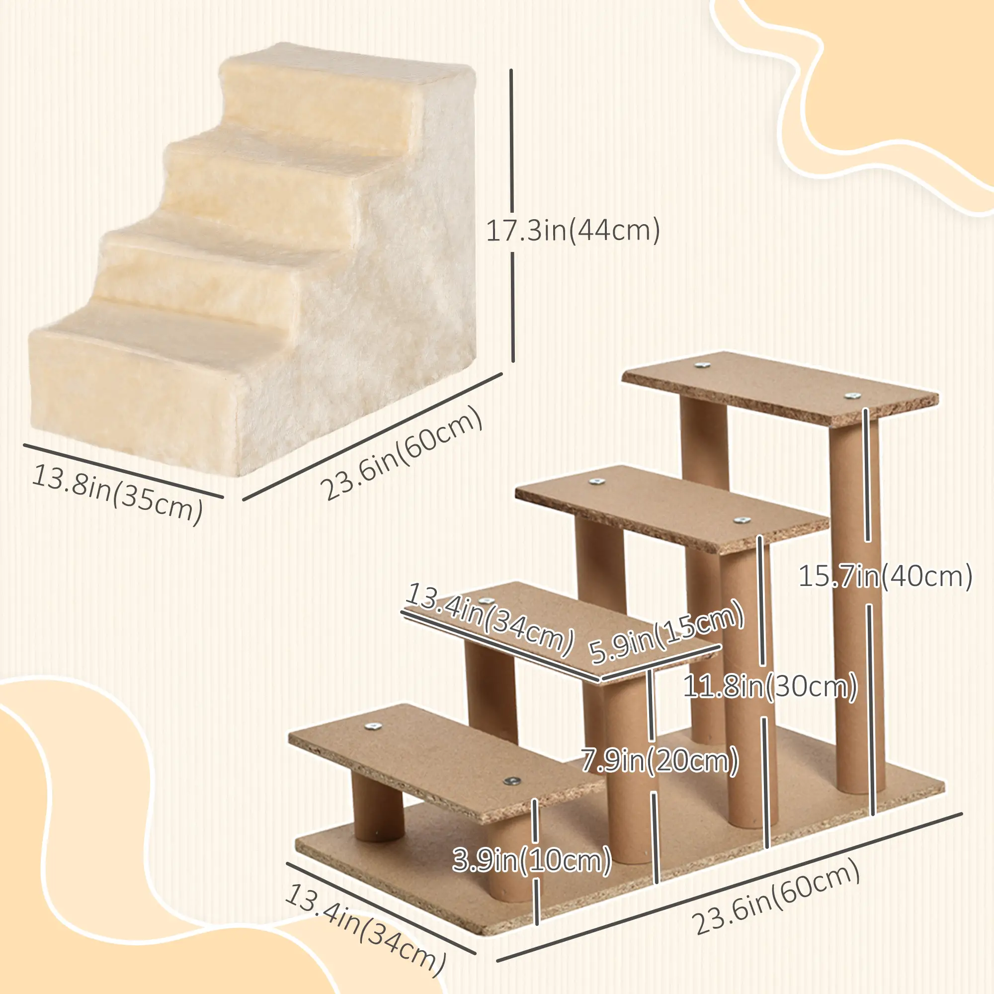 4-Step Dog Ramp for Sofa, Bed, Couch, Removable Cover, Beige - Image 3