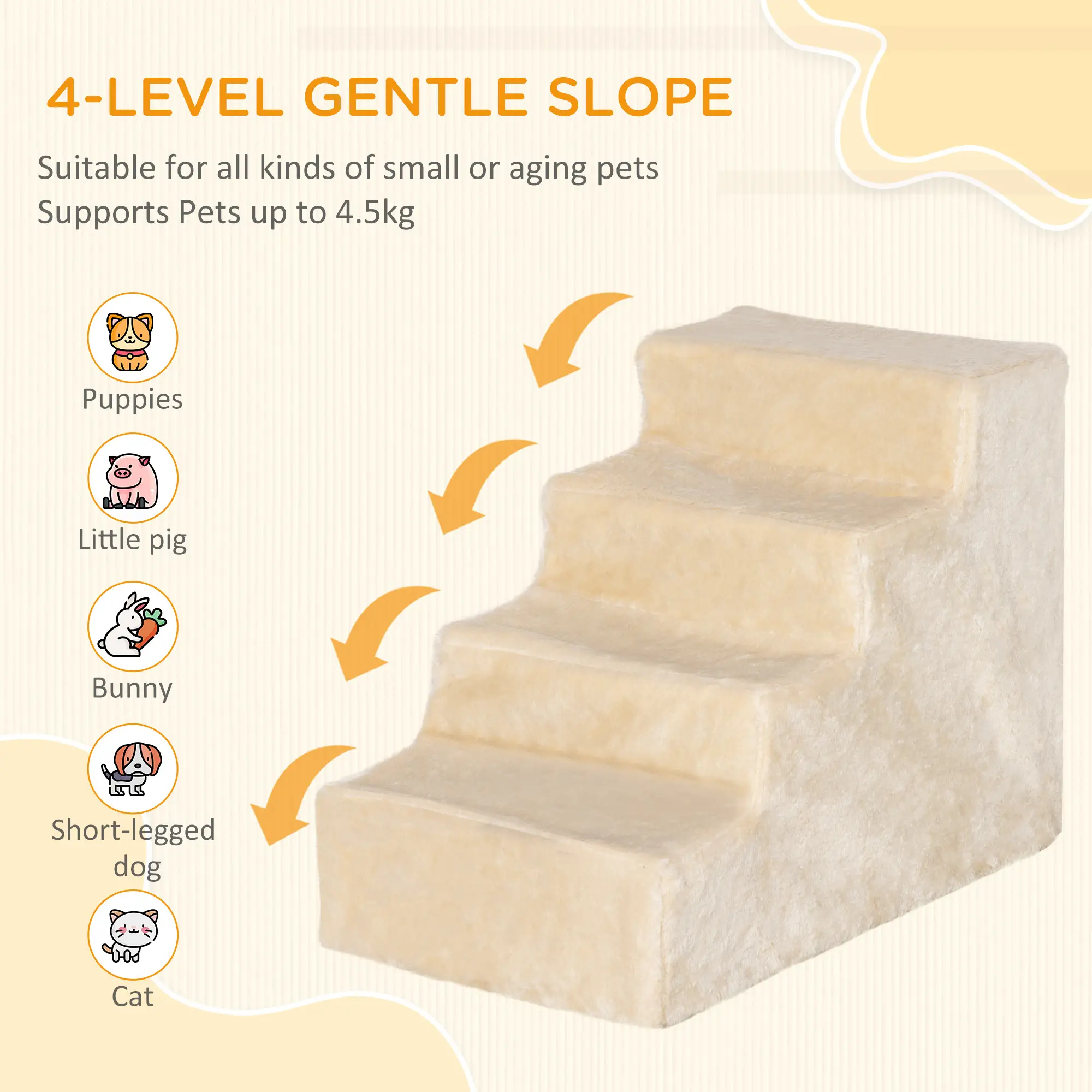 4-Step Dog Ramp for Sofa, Bed, Couch, Removable Cover, Beige - Image 4