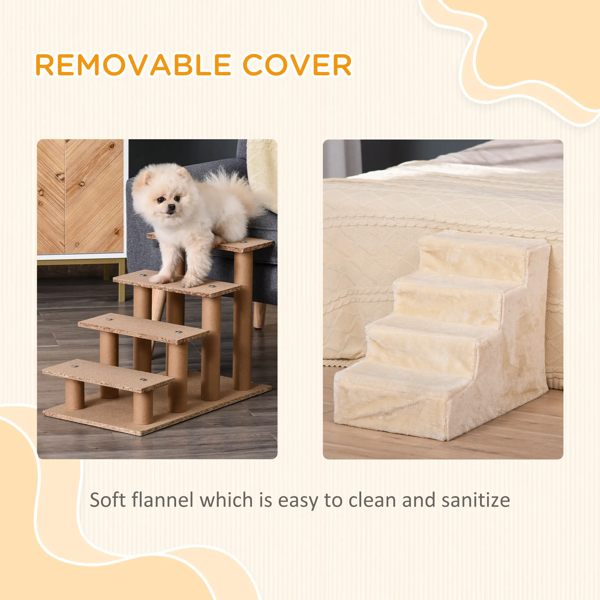 4-Step Dog Ramp for Sofa, Bed, Couch, Removable Cover, Beige - Image 5