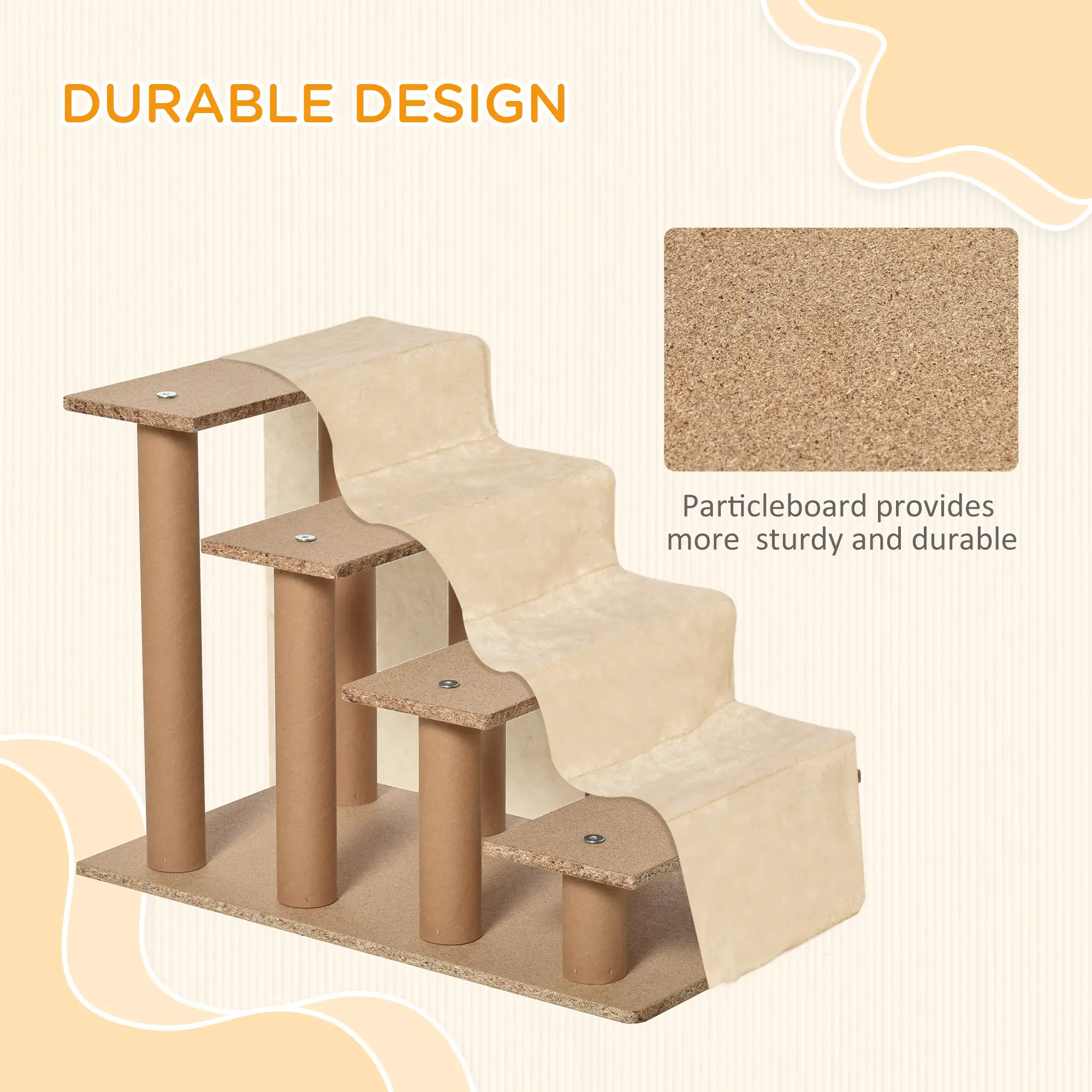 4-Step Dog Ramp for Sofa, Bed, Couch, Removable Cover, Beige - Image 6