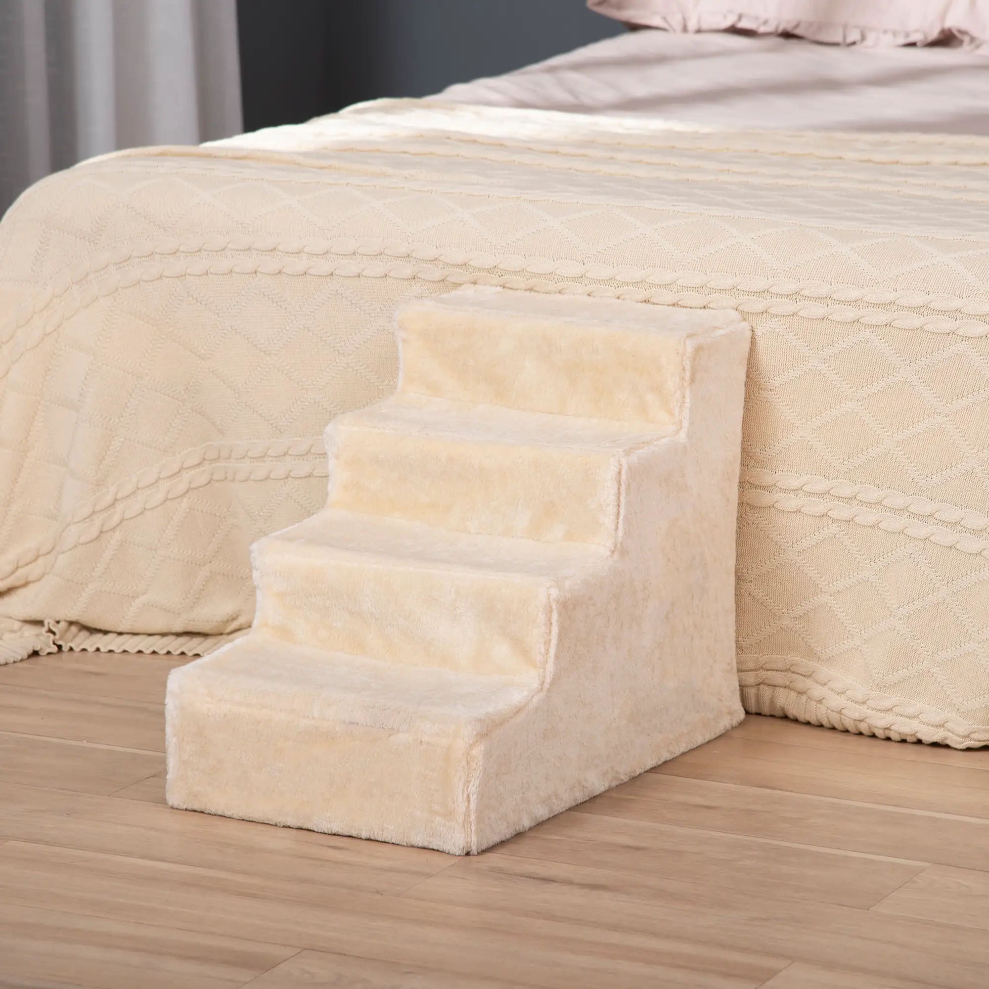 4-Step Dog Ramp for Sofa, Bed, Couch, Removable Cover, Beige - Image 8