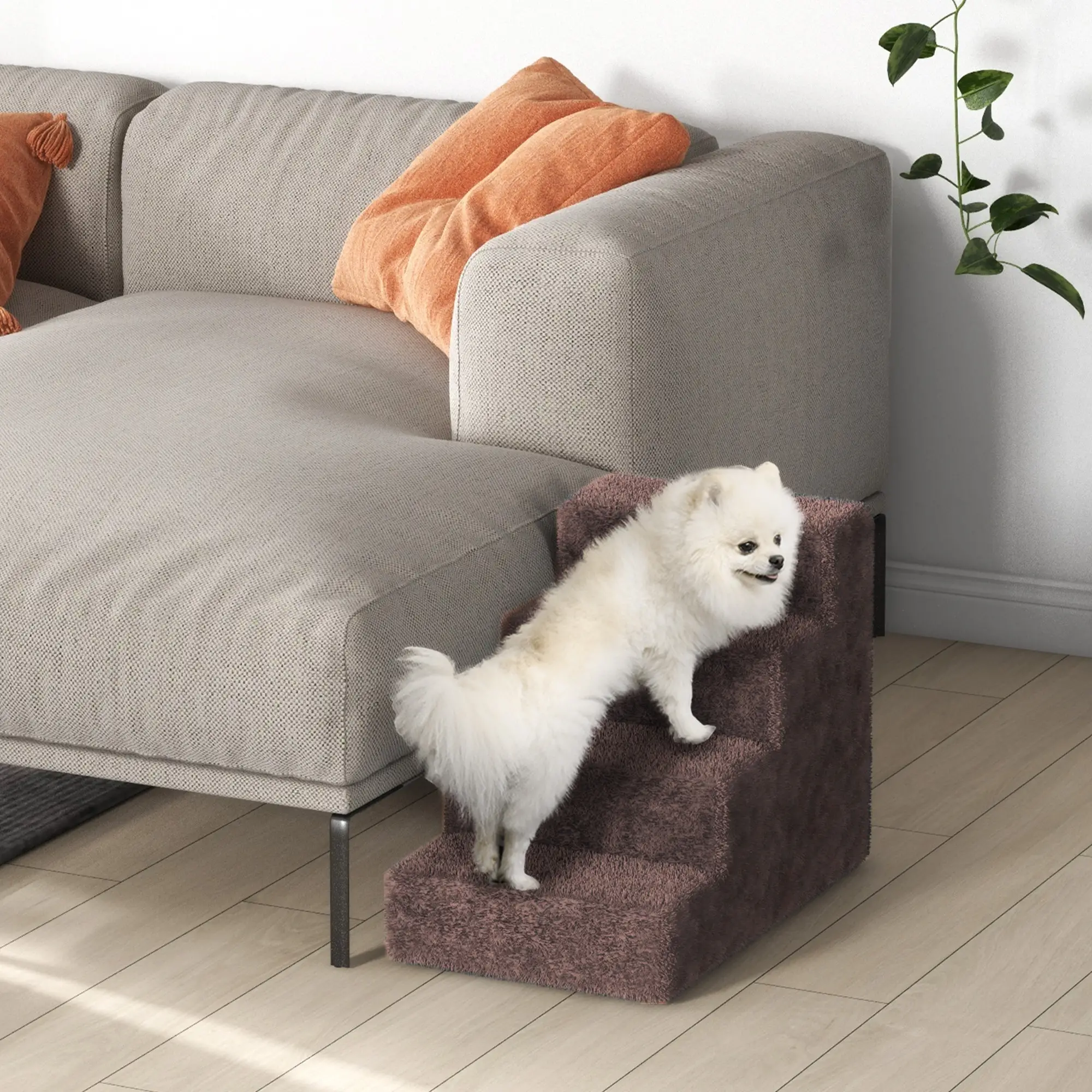 4-Step Dog Ramp for Sofa, Bed, Couch, Removable Cover, Brown - Image 10