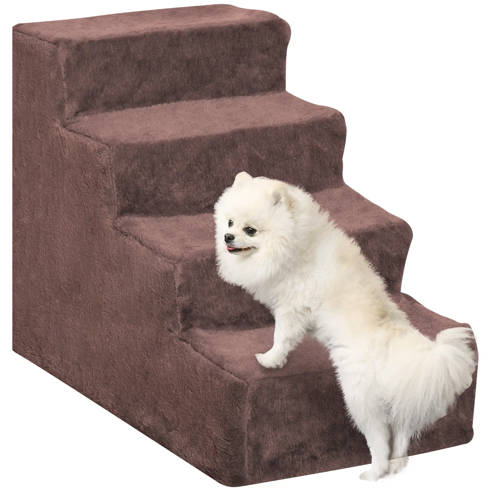 4-Step Dog Ramp for Sofa, Bed, Couch, Removable Cover, Brown - Image 11