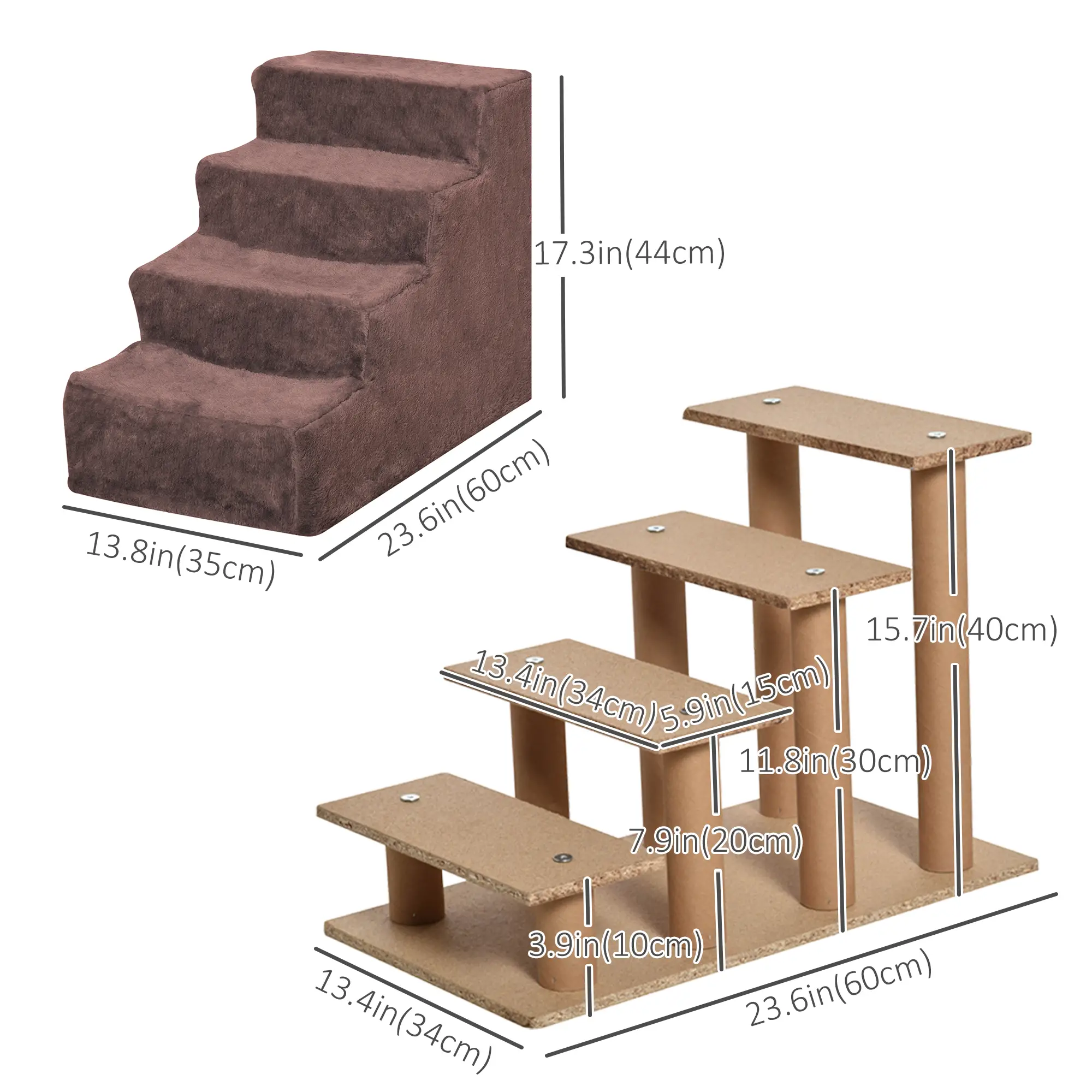 4-Step Dog Ramp for Sofa, Bed, Couch, Removable Cover, Brown - Image 3