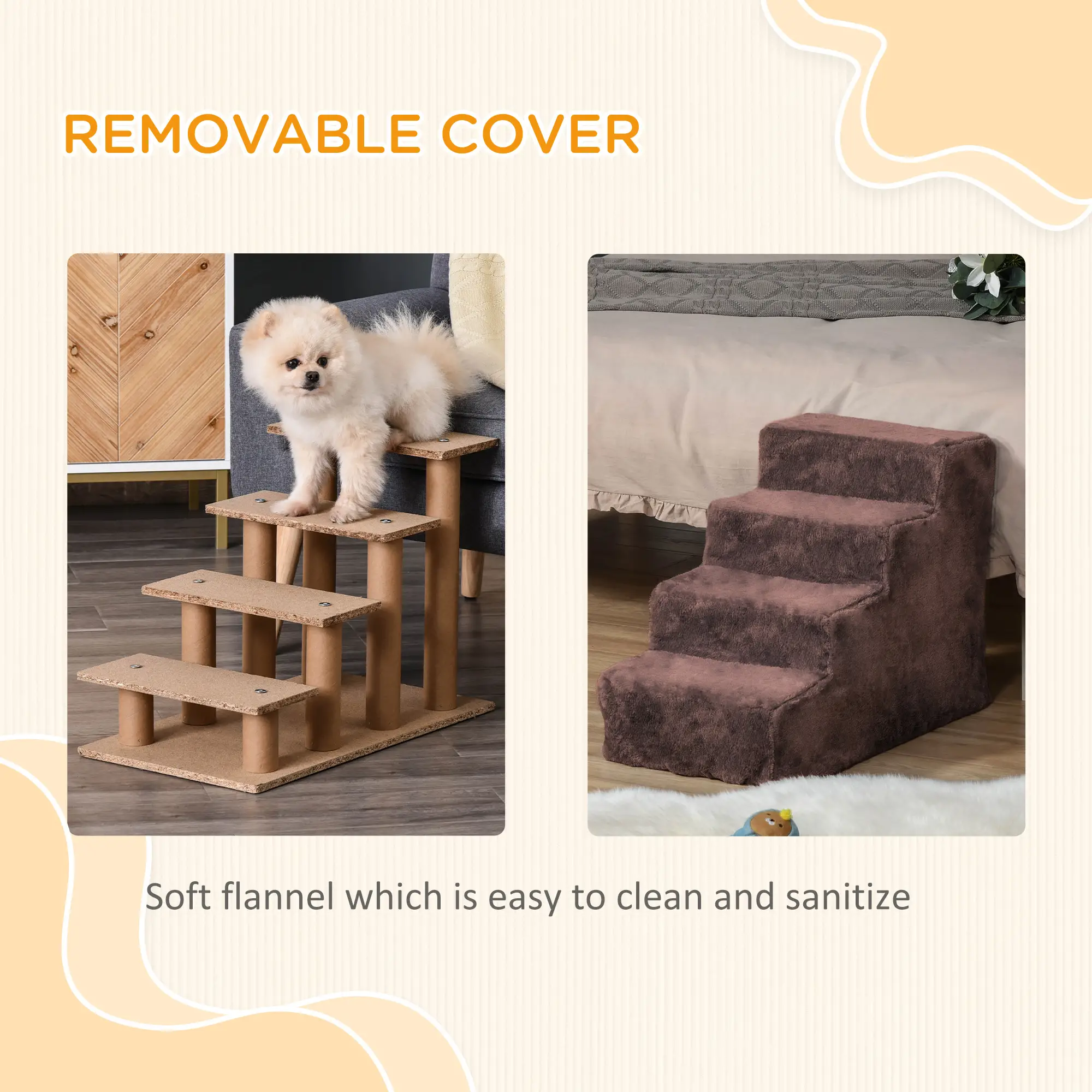 4-Step Dog Ramp for Sofa, Bed, Couch, Removable Cover, Brown - Image 5