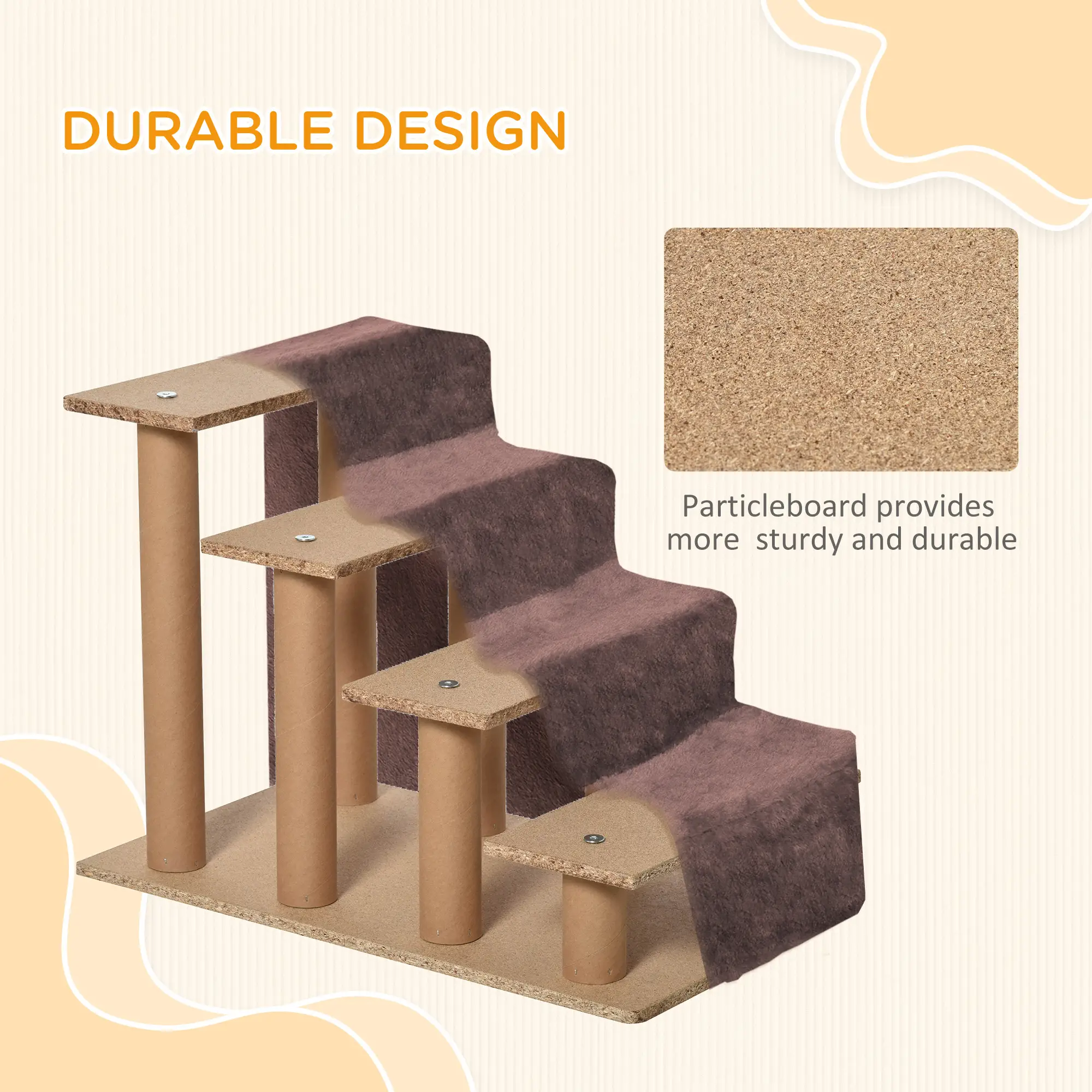 4-Step Dog Ramp for Sofa, Bed, Couch, Removable Cover, Brown - Image 6