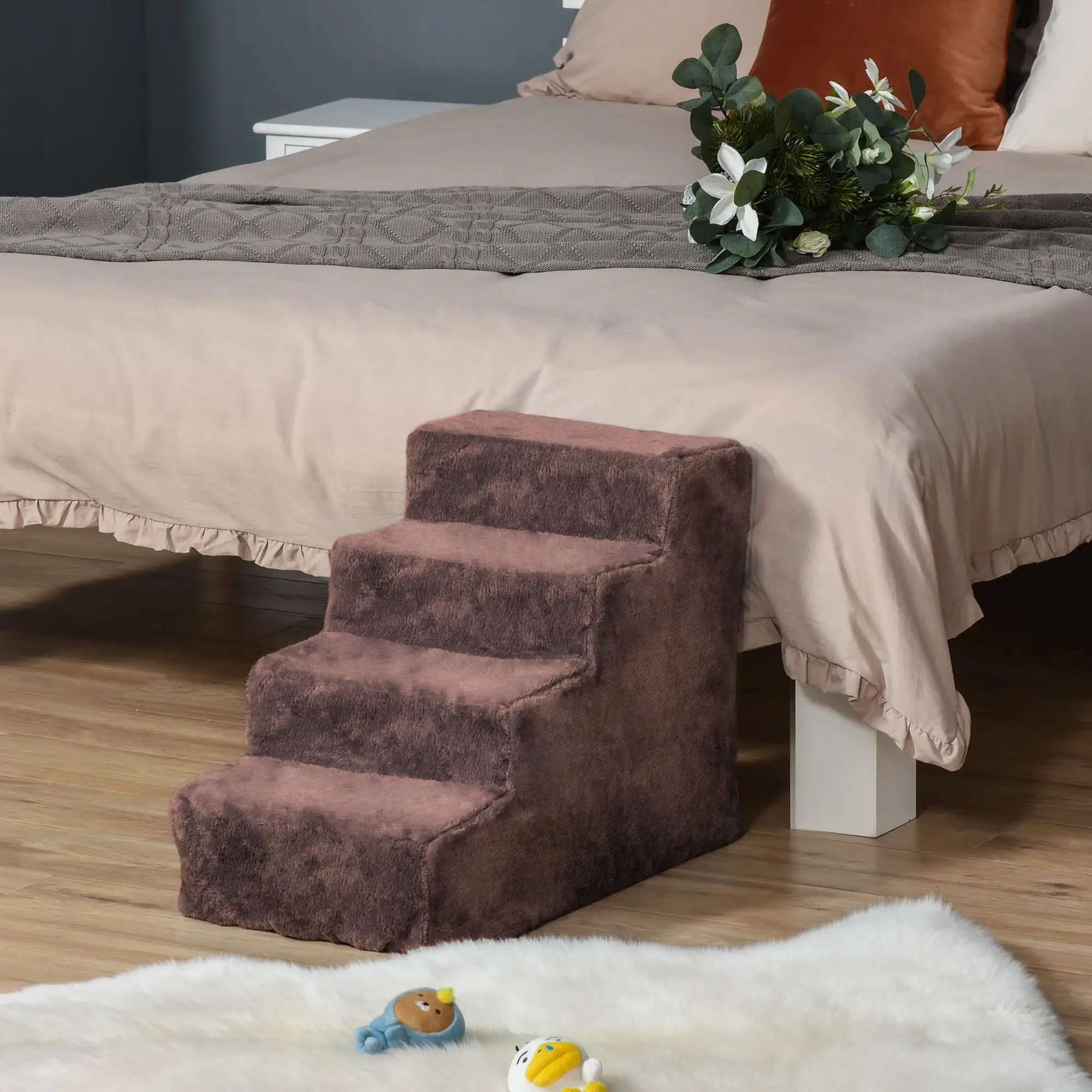 4-Step Dog Ramp for Sofa, Bed, Couch, Removable Cover, Brown - Image 8