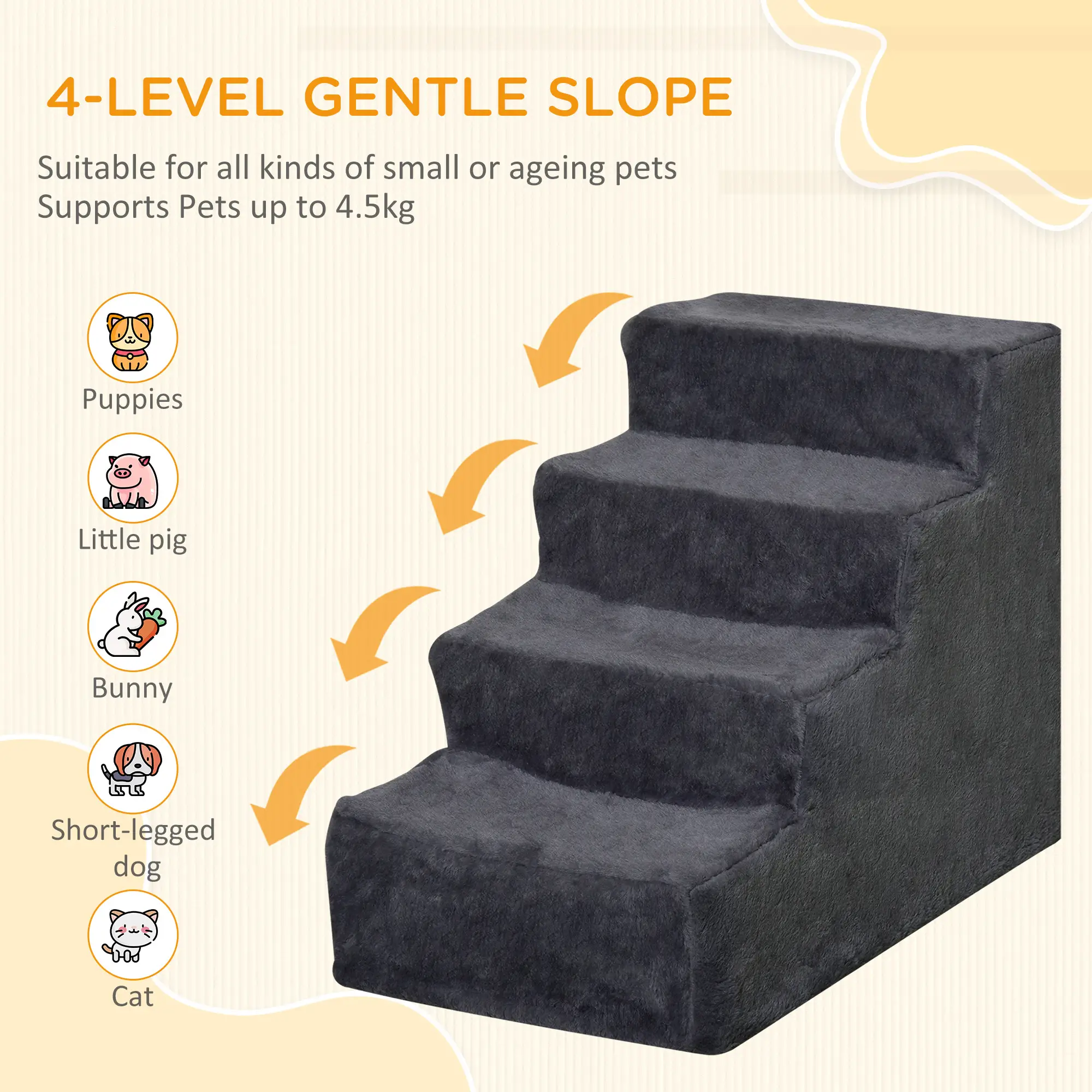 4-Step Dog Ramp for Sofa, Bed, Couch, Removable Cover, Dark Grey - Image 4
