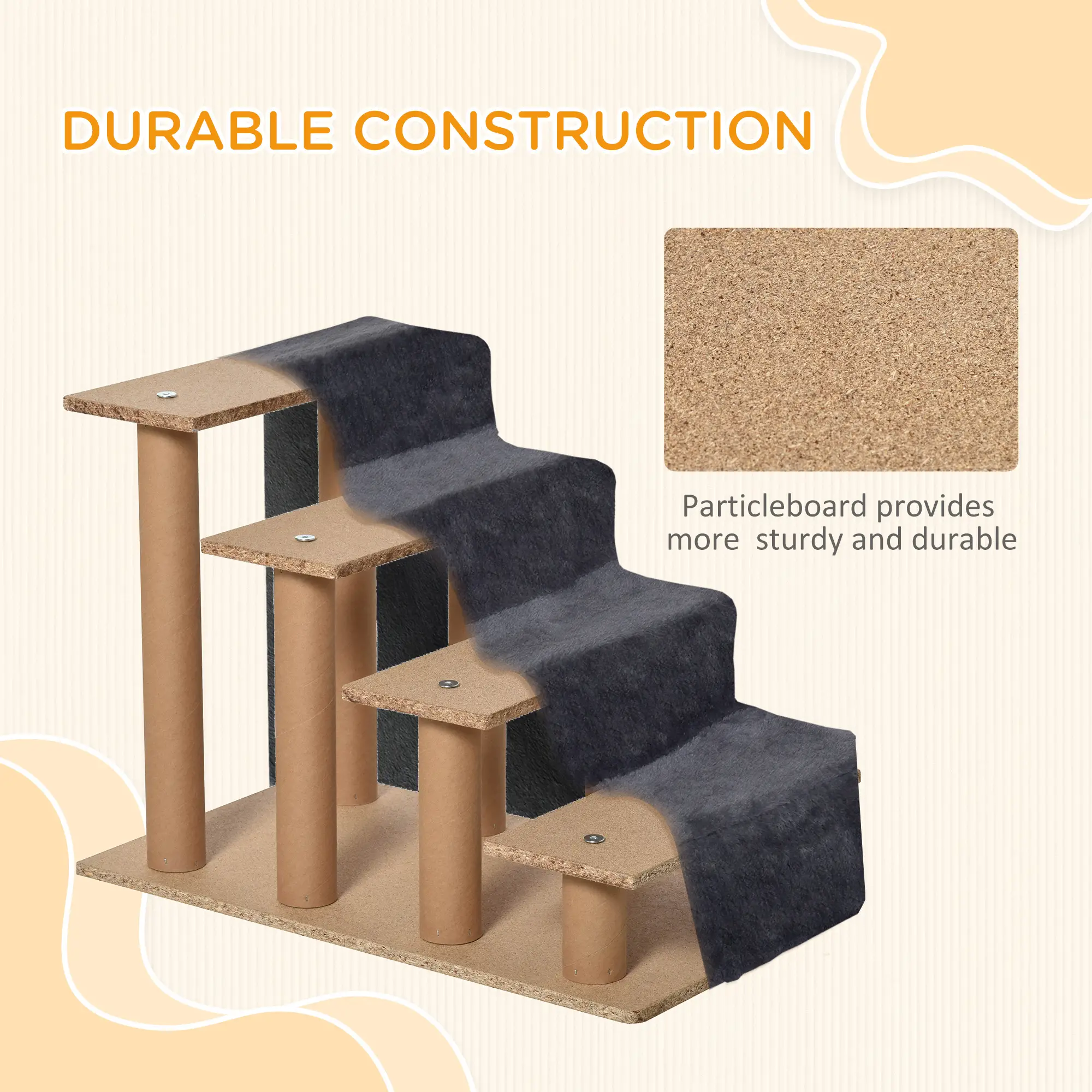 4-Step Dog Ramp for Sofa, Bed, Couch, Removable Cover, Dark Grey - Image 6