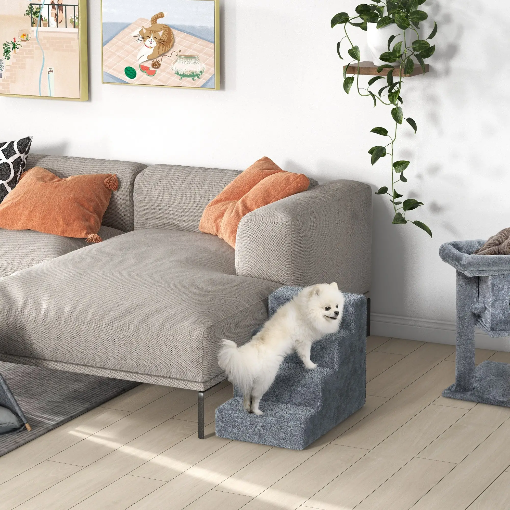 4-Step Dog Ramp for Sofa, Bed, Couch, Removable Cover, Light Grey - Image 10