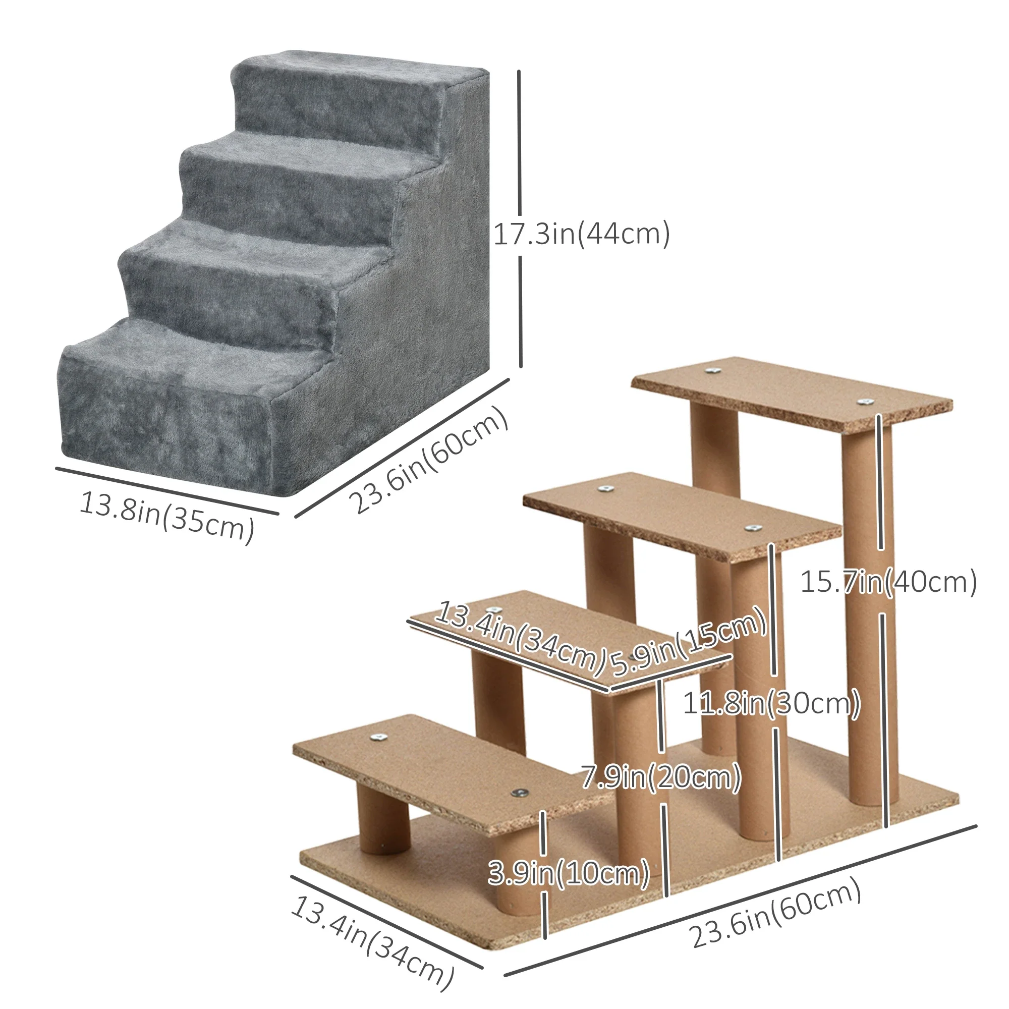 4-Step Dog Ramp for Sofa, Bed, Couch, Removable Cover, Light Grey - Image 3