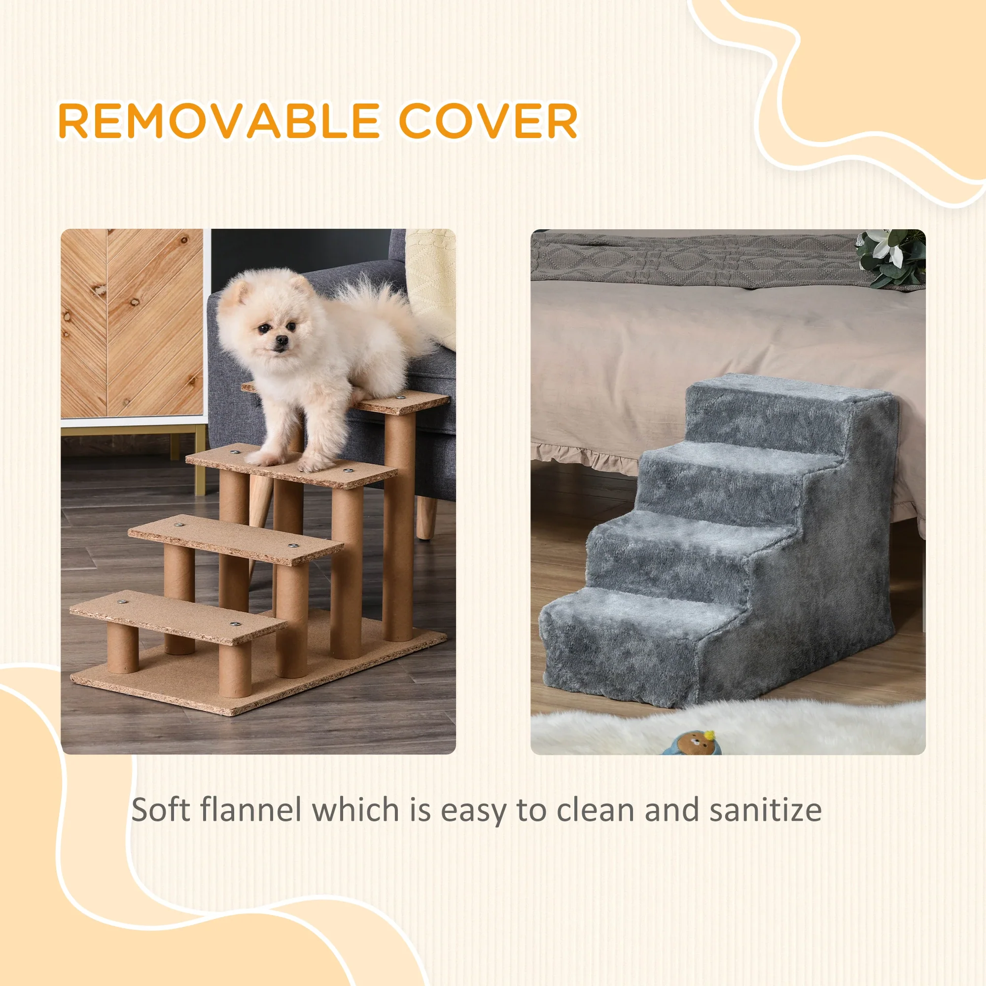 4-Step Dog Ramp for Sofa, Bed, Couch, Removable Cover, Light Grey - Image 5