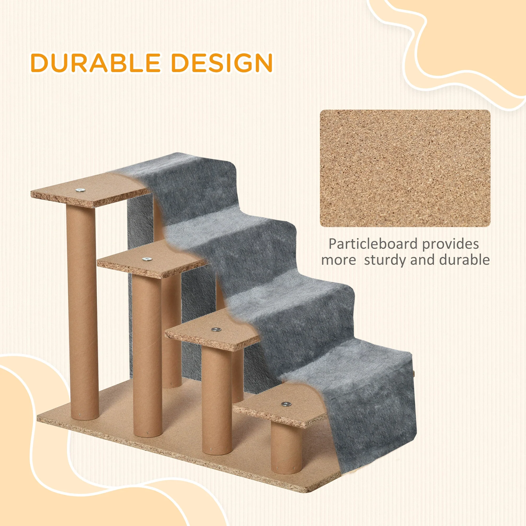 4-Step Dog Ramp for Sofa, Bed, Couch, Removable Cover, Light Grey - Image 6