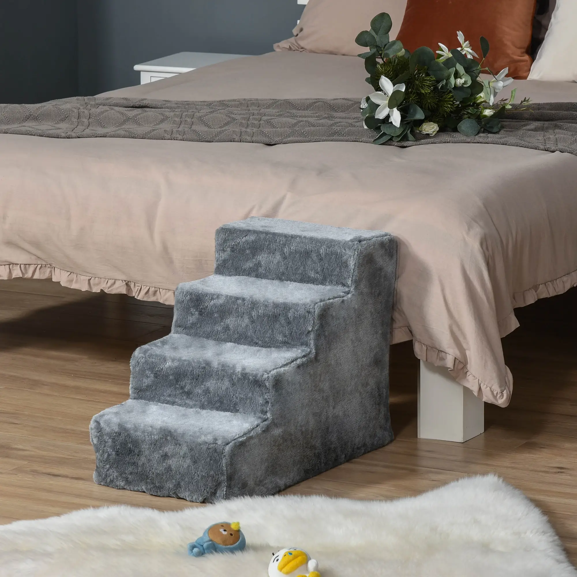 4-Step Dog Ramp for Sofa, Bed, Couch, Removable Cover, Light Grey - Image 8