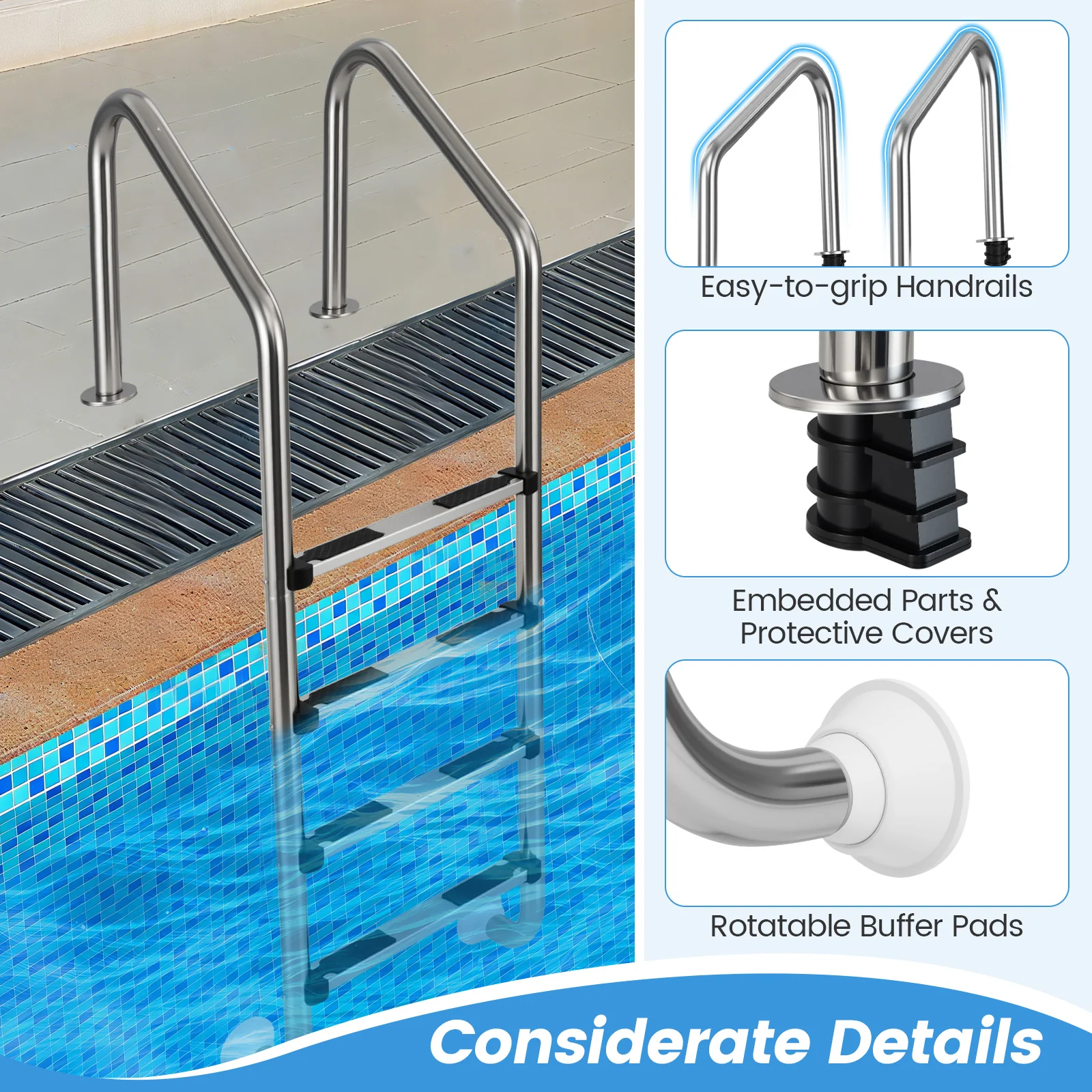 4-Step Inground Pool Ladder, Stainless Steel, Silver - Image 10