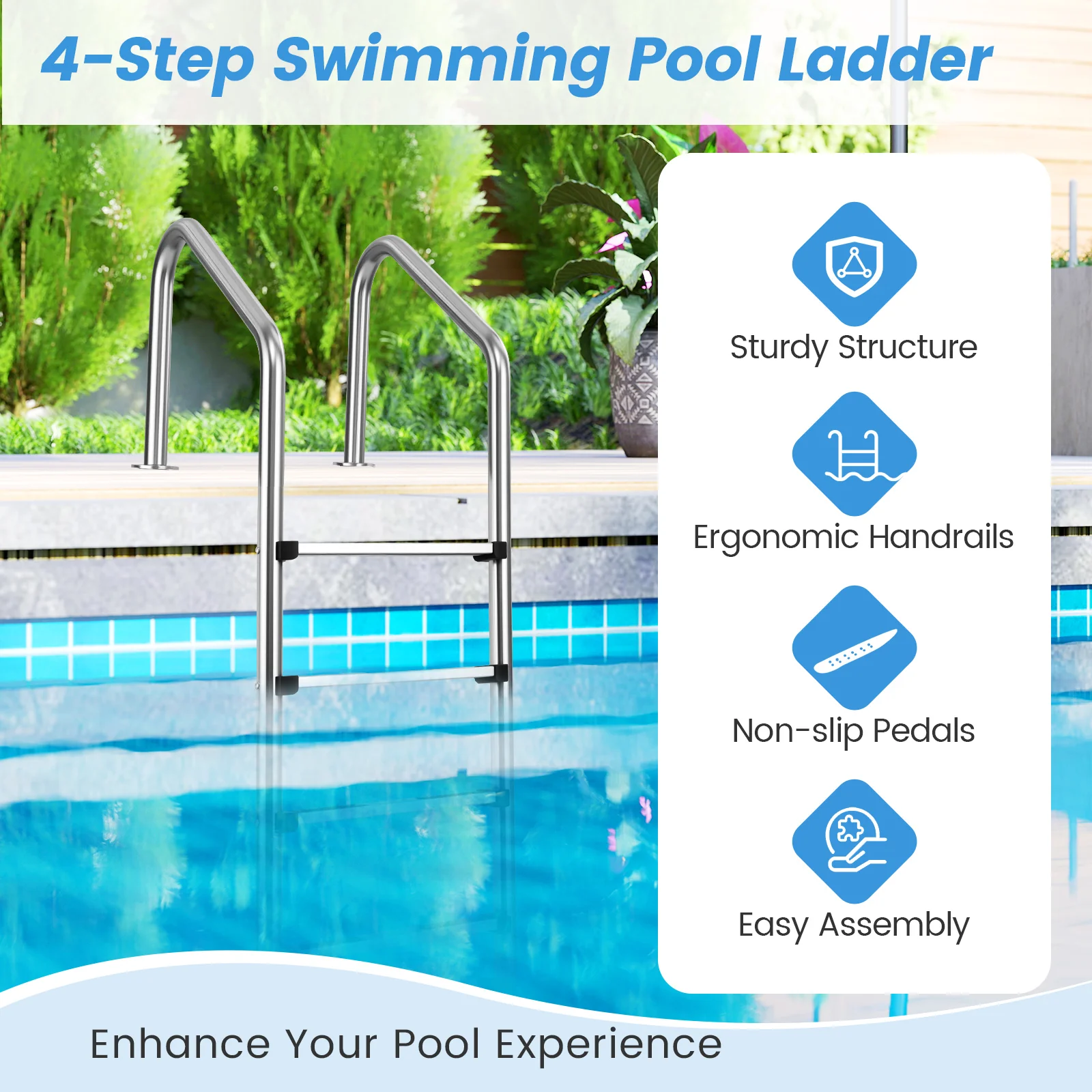 4-Step Inground Pool Ladder, Stainless Steel, Silver - Image 7
